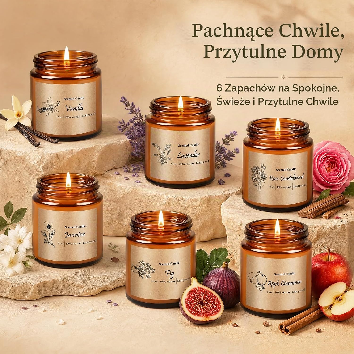 Detalle de KIYTARBOO Dk-001 – zestaw 6 świec sojowych w szkle, różne zapachy