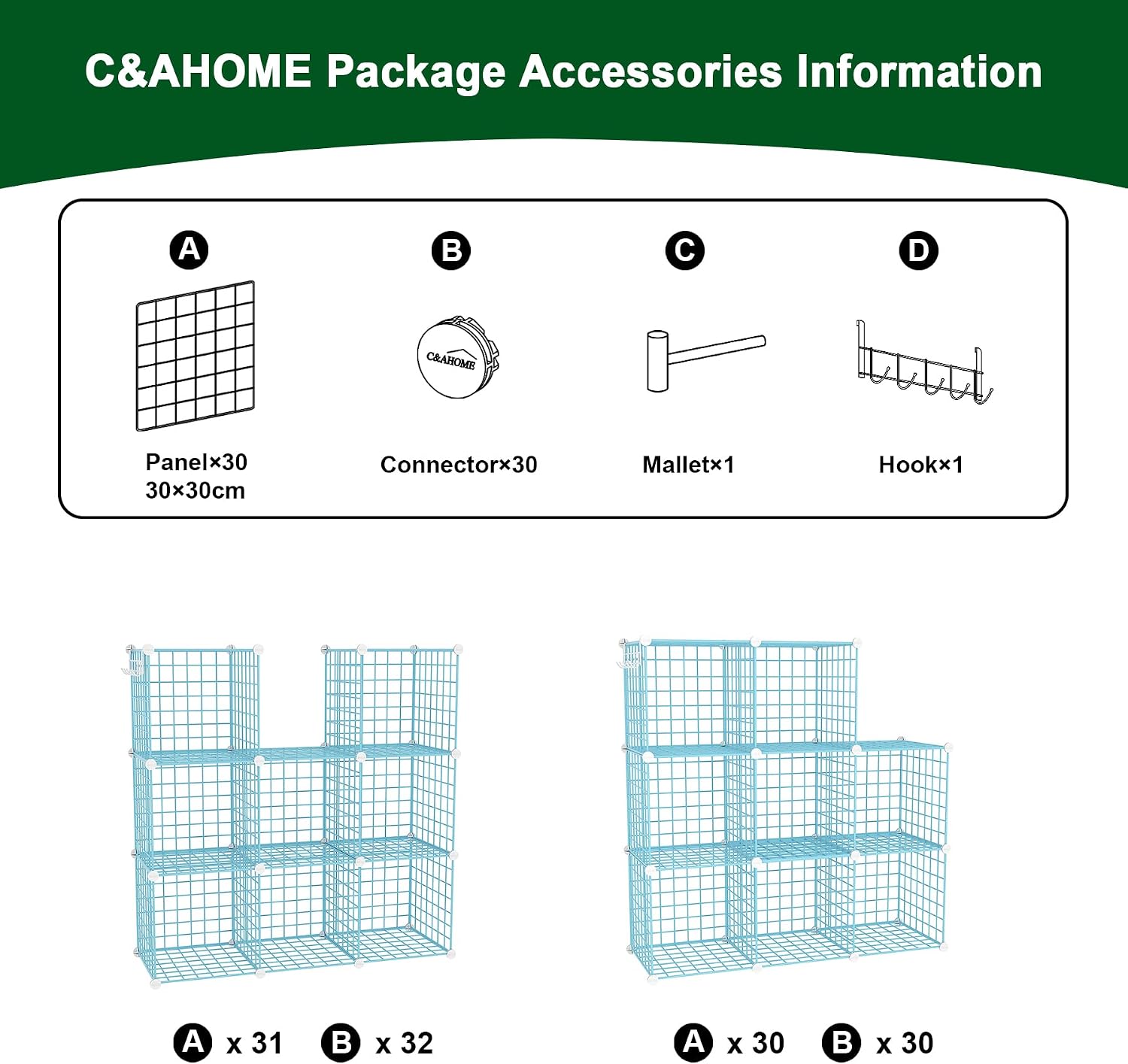 Thumbnail 6 de C&AHOME UWCS3008B 8-Cube Metal Wire Storage Organizer, Blue Modular Shelves
