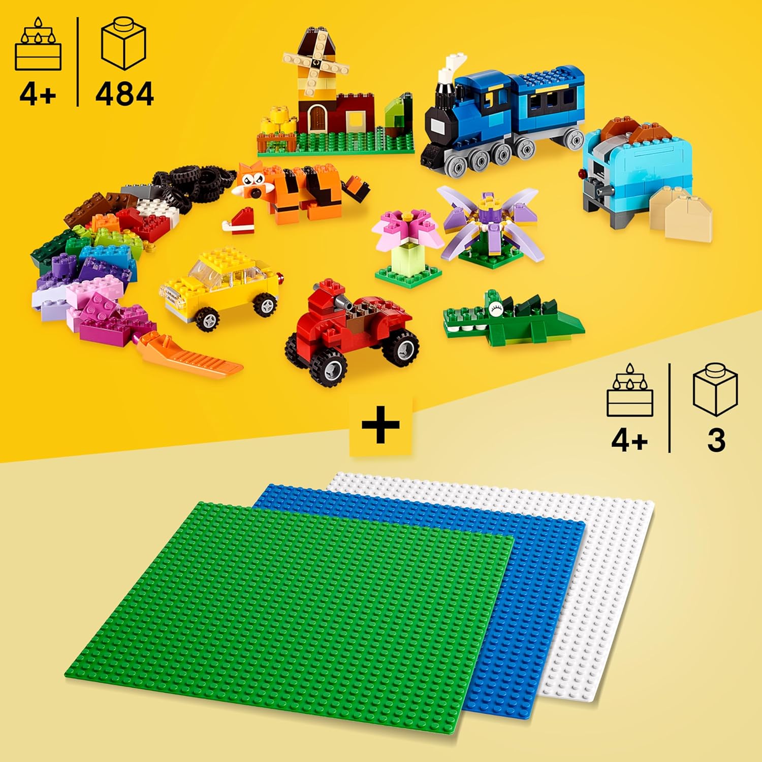 Thumbnail 1 de Lego Classic Boîte de briques de construction + plaques vertes, bleues et blanches – kit de démarrage 4 ans et plus