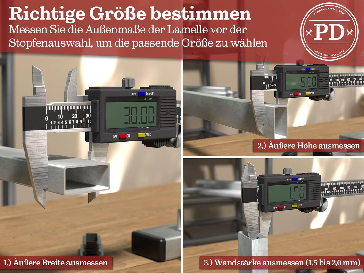 Thumbnail 2 de PD® Lamellenstopfen 60x20 mm für Vierkantrohr (Außenmaß) – 10 Stück, schwarz