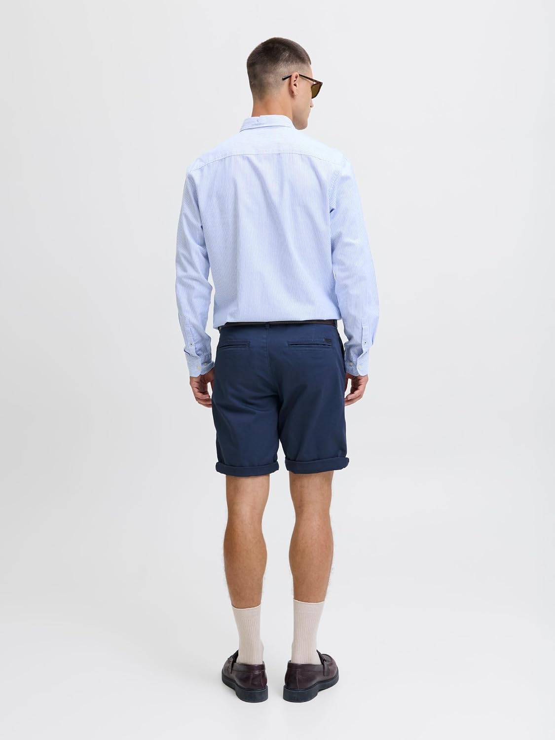 Detalle de JACK & JONES Pantalones Cortos Chinos Ajustados para Hombre – Cintura Media, Corte Regular, Azul-2, Talla M