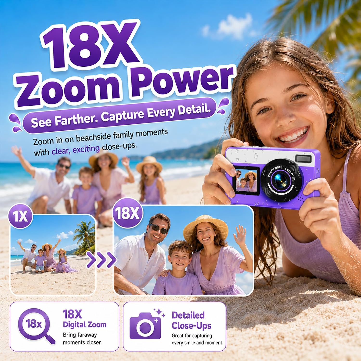 Thumbnail 4 de Maxmango D70: Fotocamera Subacquea 4K 48MP, Impermeabile 10FT, Doppio Schermo – Premium per Avventure Mare e Piscina