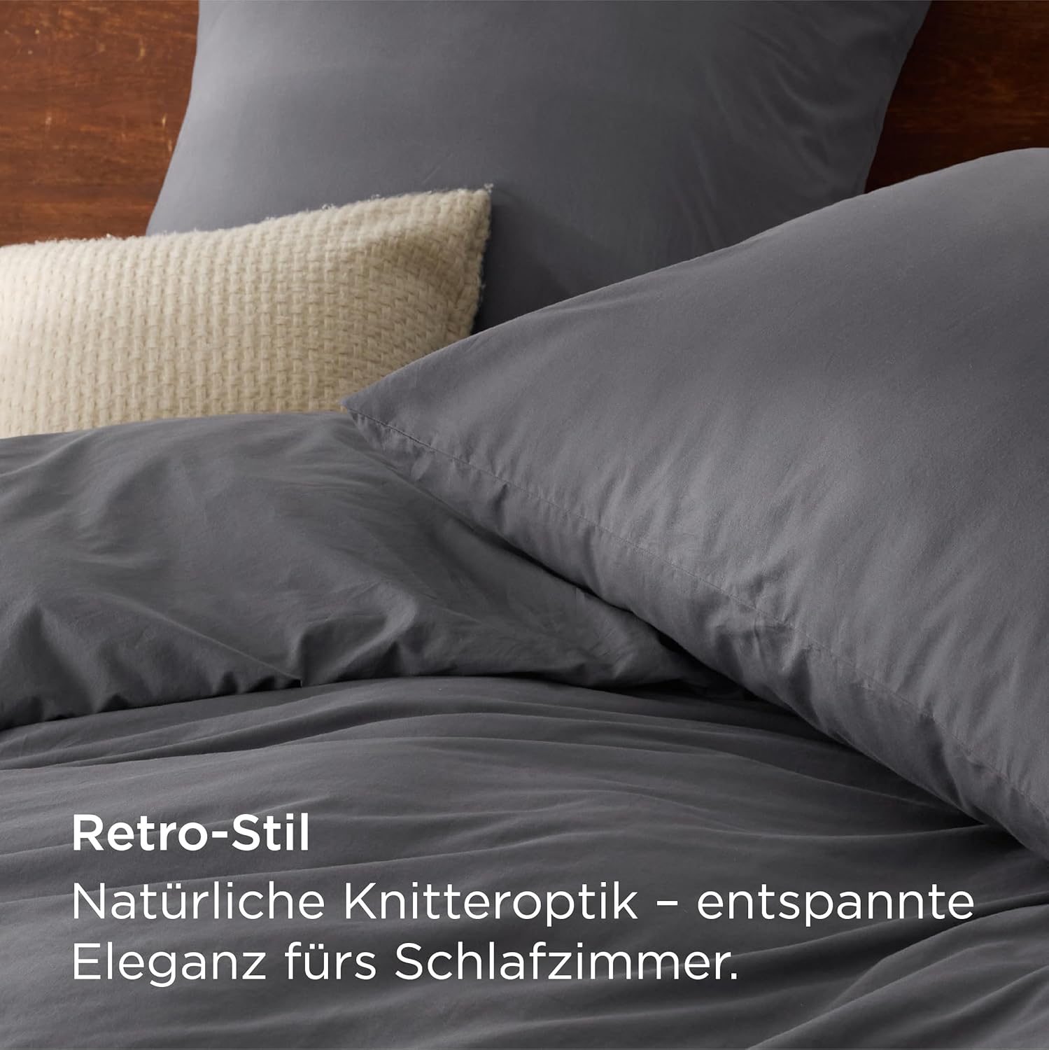 Thumbnail 3 de BEDSURE Bettwäsche 135x200 Baumwolle 4-teilig grau – waschbare Leinen-Textur, Reißverschluss, OEKO-TEX