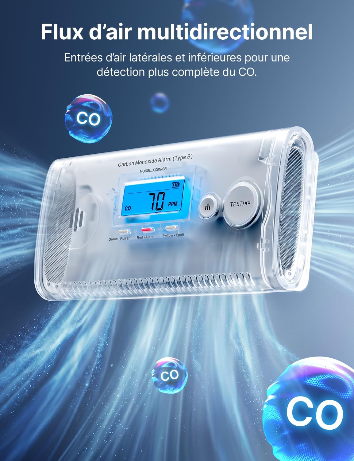 Detalle 2 de X-Sense Détecteur de Monoxyde de Carbone Portable XC0N-SR – Sécurité CO pour Maison et Voyage