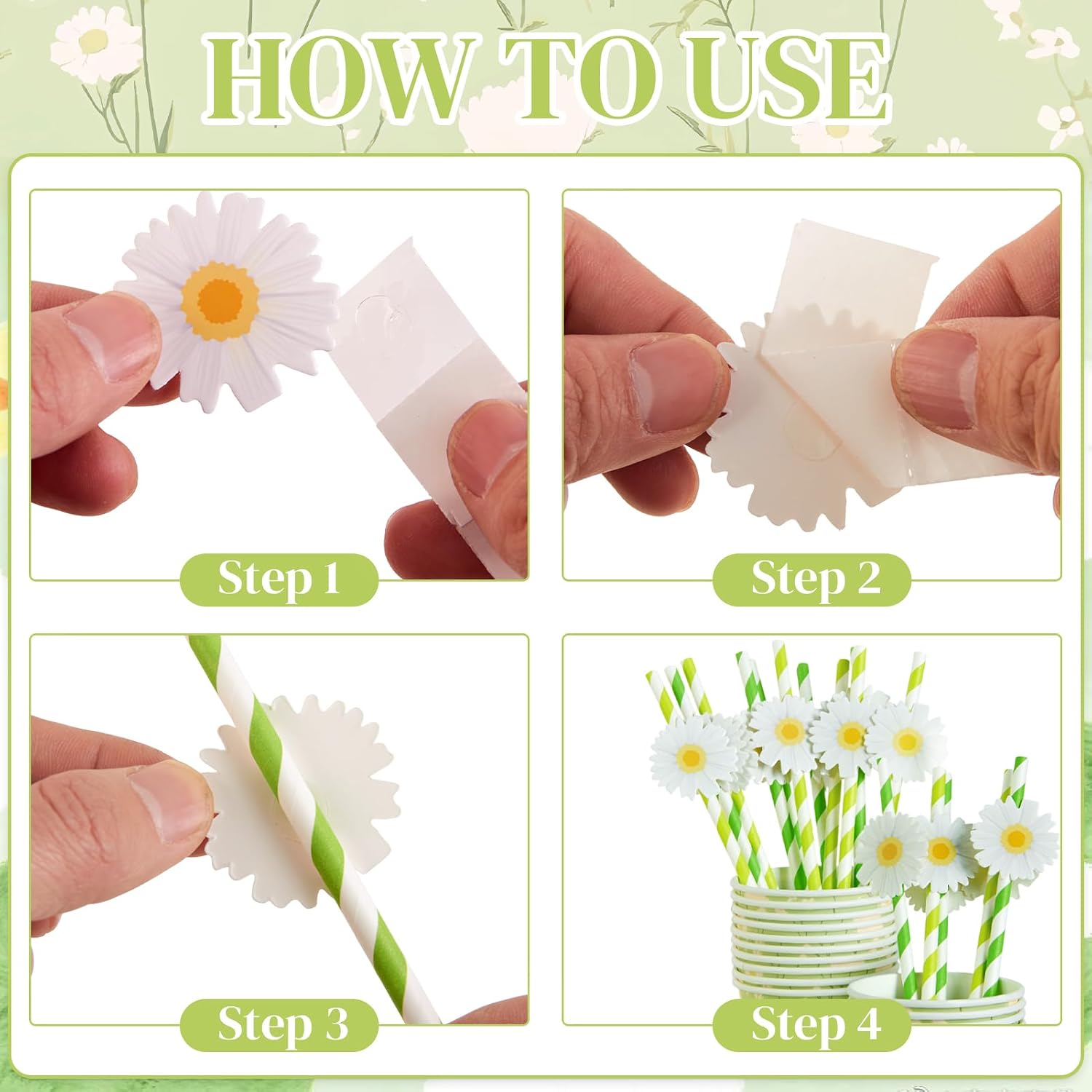 Detalle de SUNBEAUTY 80PCS Green Daisy Paper Plates and Napkins Set