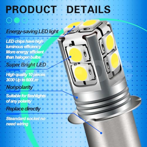 Detalle de SOFOC P13.5s Lampada LED 3W 600LM Bianco, Ampia Tensione 6‑40V per Torcia, Bici, Campeggio