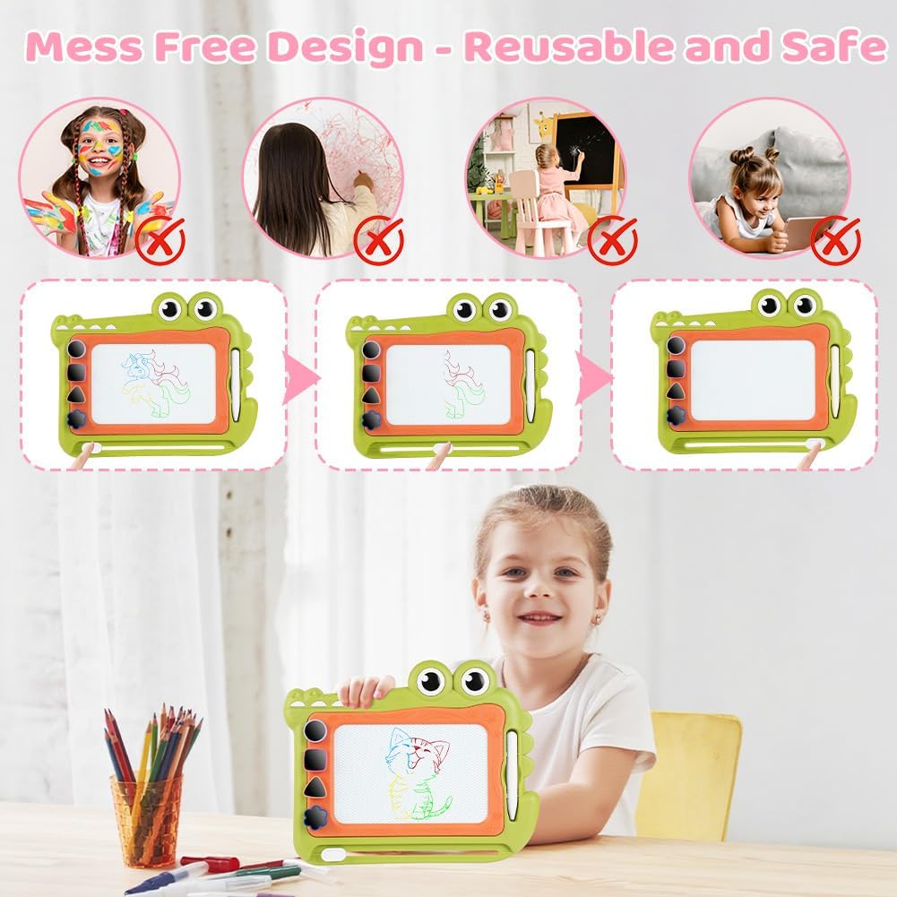 Detalle 2 de OFFCUP magnetisch tekenbord voor kinderen, groene krokodil met stempels