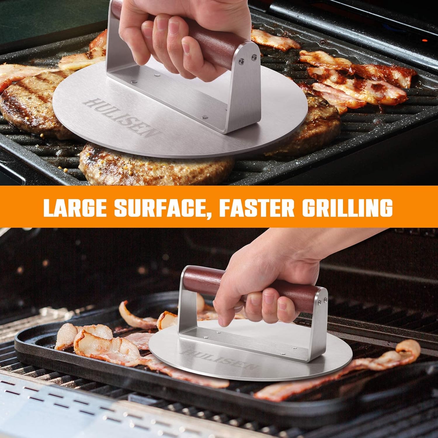 Detalle 2 de HULISEN 8.5-Inch Burger Press heavy-duty 2.5 lb grill press 🍔