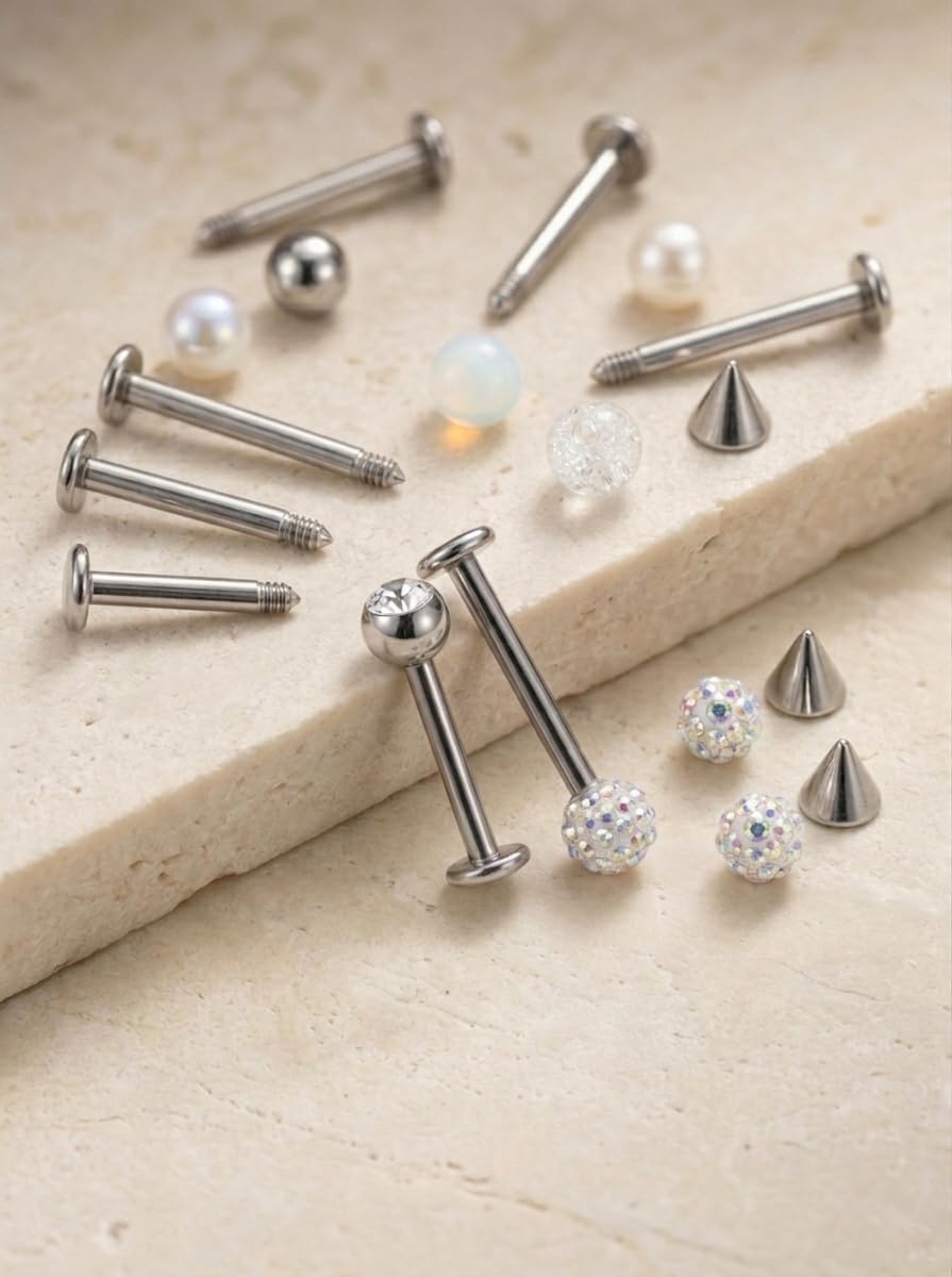 Detalle 2 de CIZME labret-piercingset 16G van 316L-staal, 4–10 mm, zilverkleurig