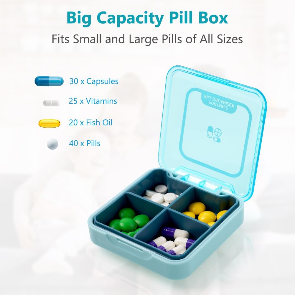 Detalle de ACWOO Portapillole piccolo 7 giorni con 4 scomparti, senza BPA (blu)