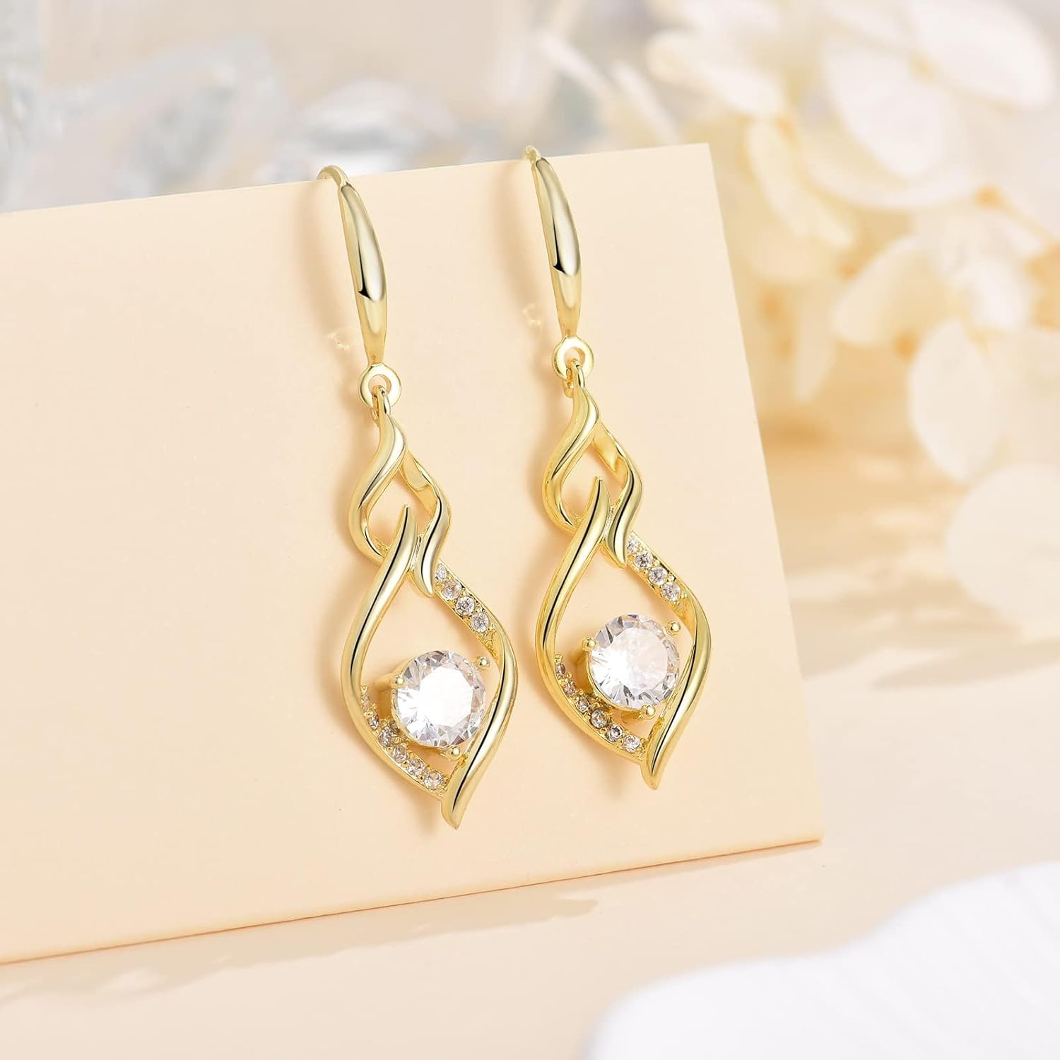 Thumbnail 3 de MASOP Ohrringe Silber 925/Gold Hängend mit AAA Zirkonia – Lange Ohrhänger, 2,6 × 1,2 cm, vergoldet