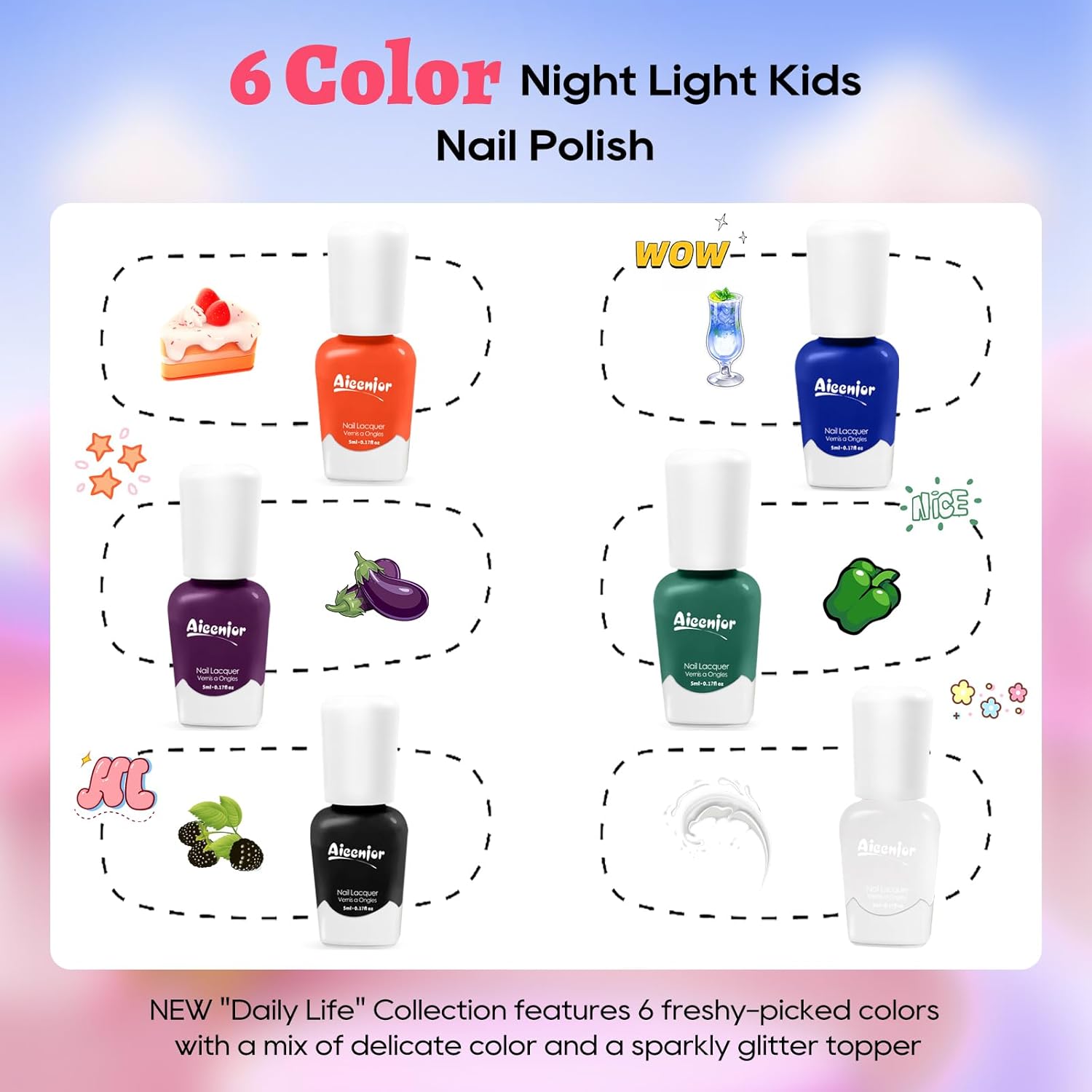 Thumbnail 1 de Aieenjor : lot de 70 vernis à ongles pour enfants avec autocollants phosphorescents (6 couleurs) pour Halloween