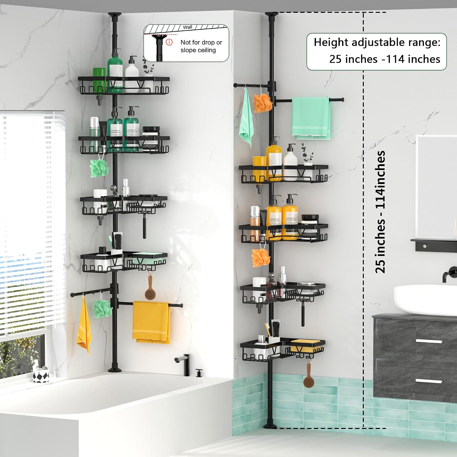 Thumbnail 6 de DAOYA BSC089-DY-us Tension Pole Shower Caddy with 4 Baskets and 2 Towel Bars