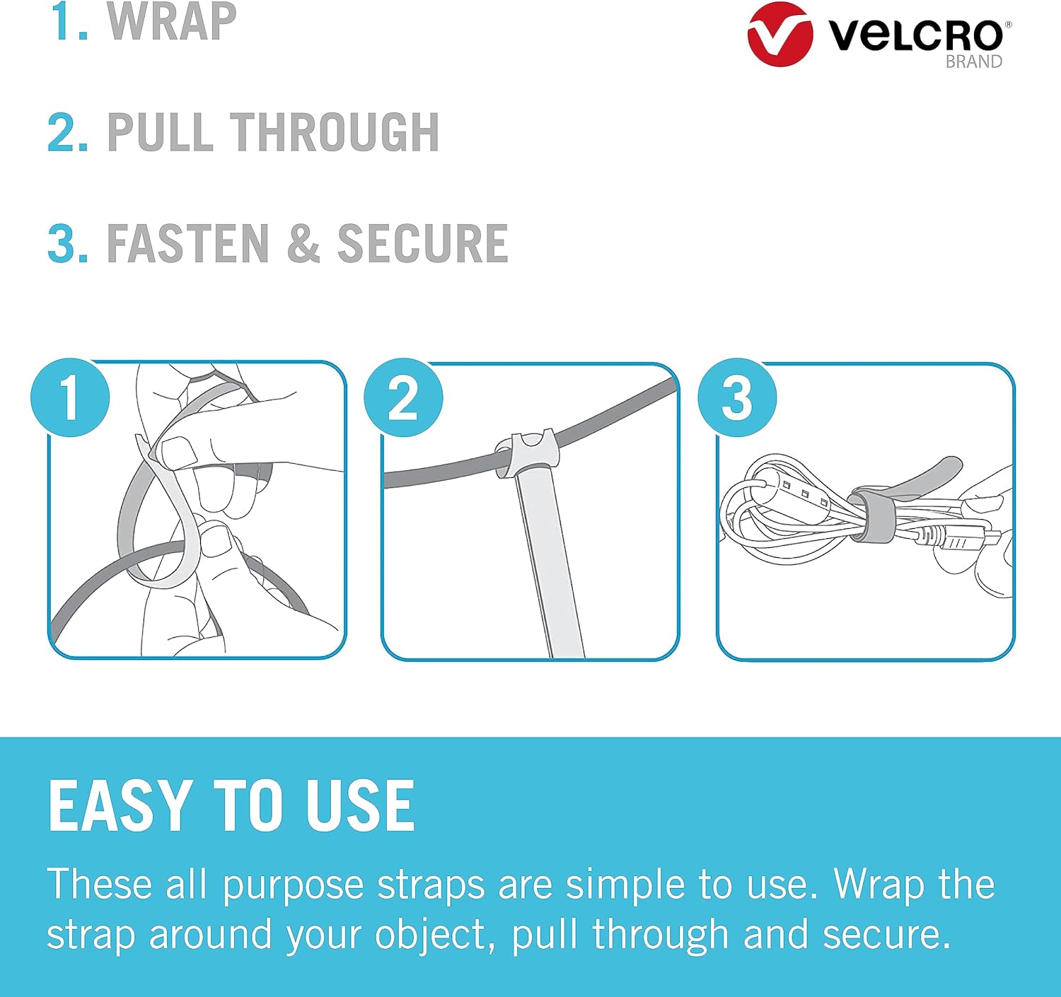 Thumbnail 1 de VELCRO Brand ONE-WRAP Organiser Hook and Loop Straps (12mm x 20cm) – 60 Pack, Multi-Colour
