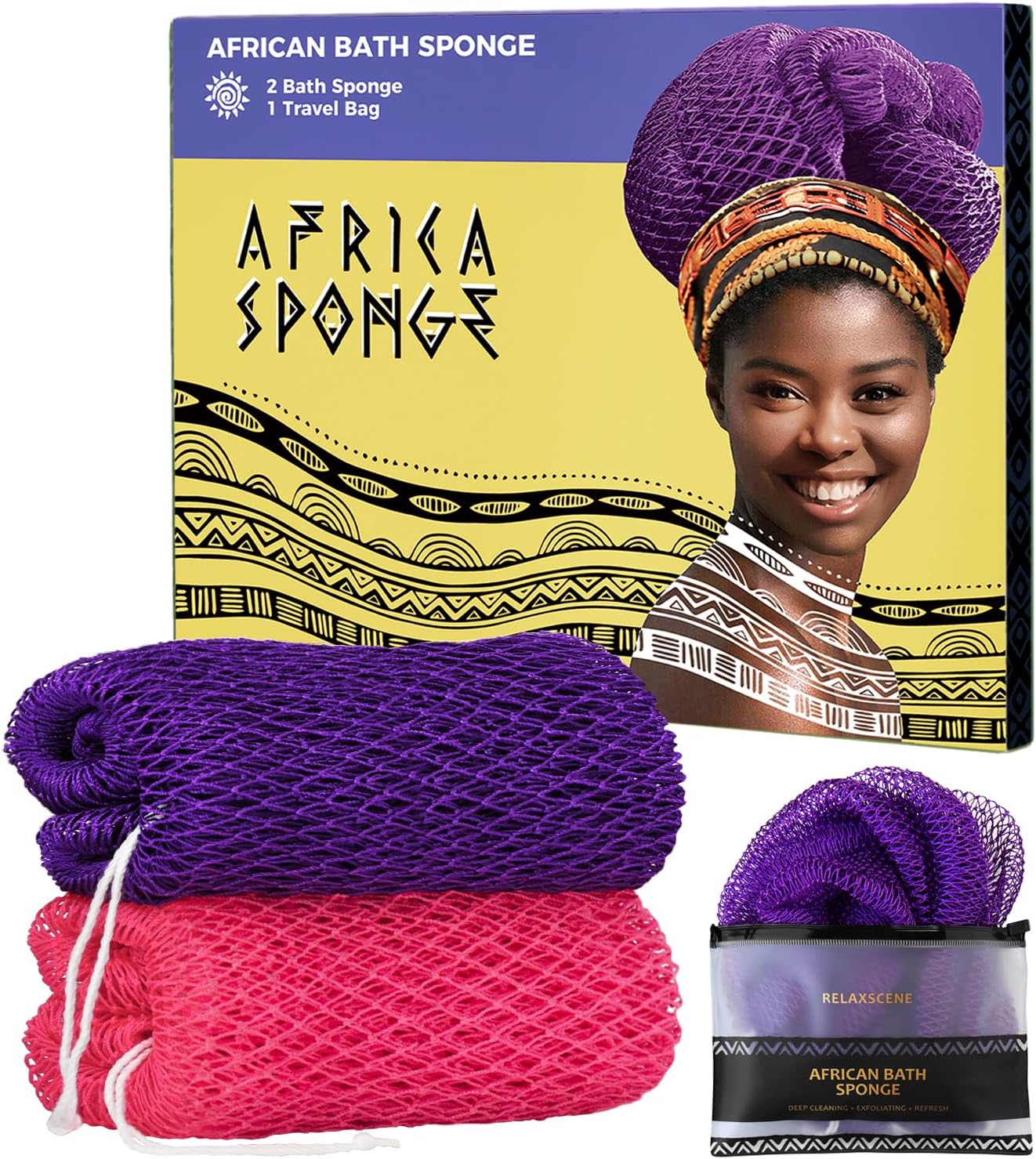 African Net Sponge Authentic 2-Pack exfoliating loofah