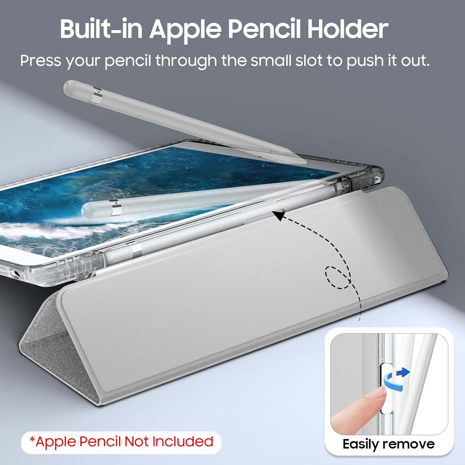 Detalle 2 de FINTIE Glitter Case for iPad 9th/8th/7th Gen (10.2-inch, 2021/2020/2019) with Pencil Holder and Auto Wake/Sleep – Silver