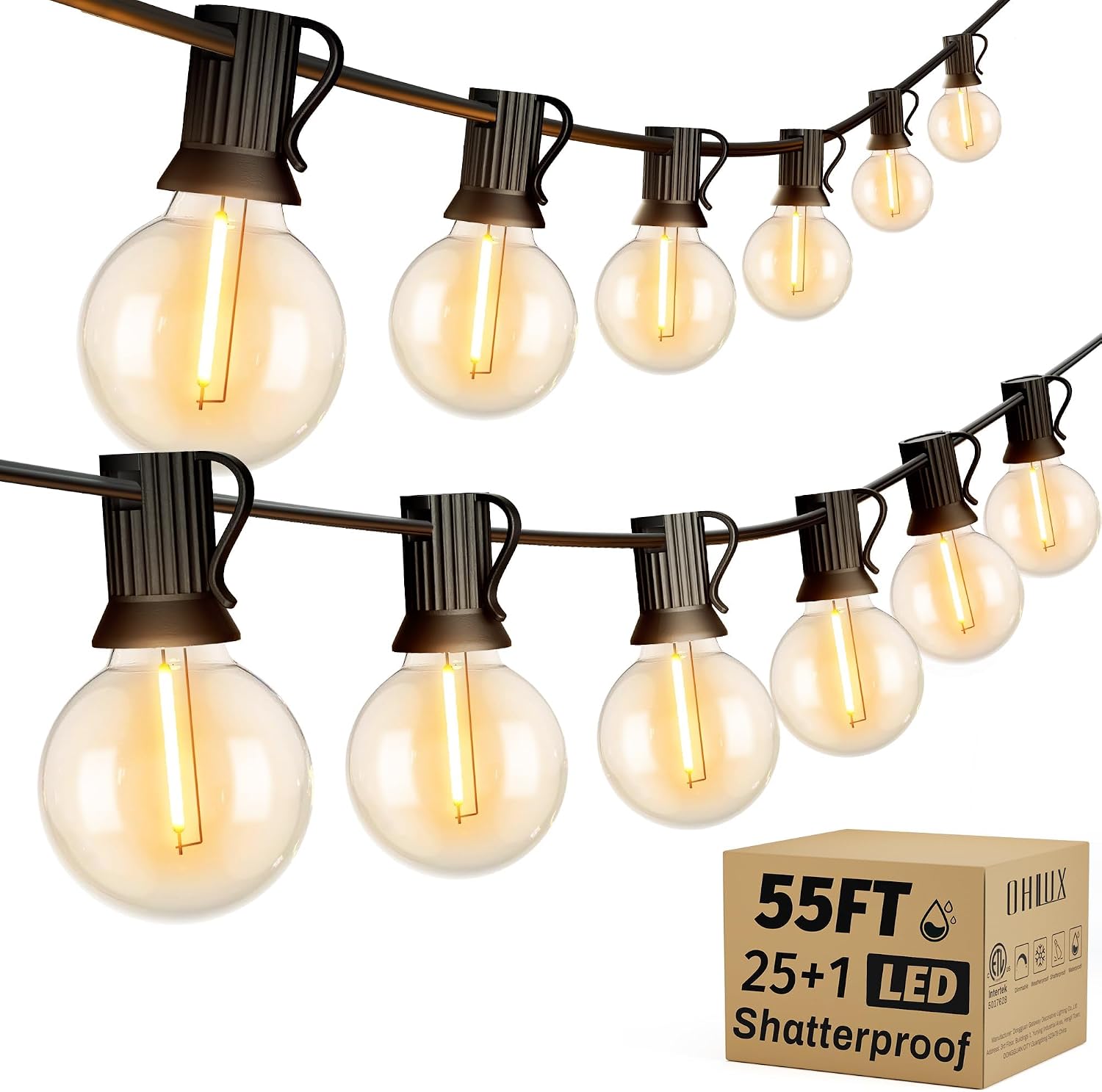 Detalle de OHLUX GLS-20J2P-E17-G40- 55 ft G40 LED Outdoor String Lights