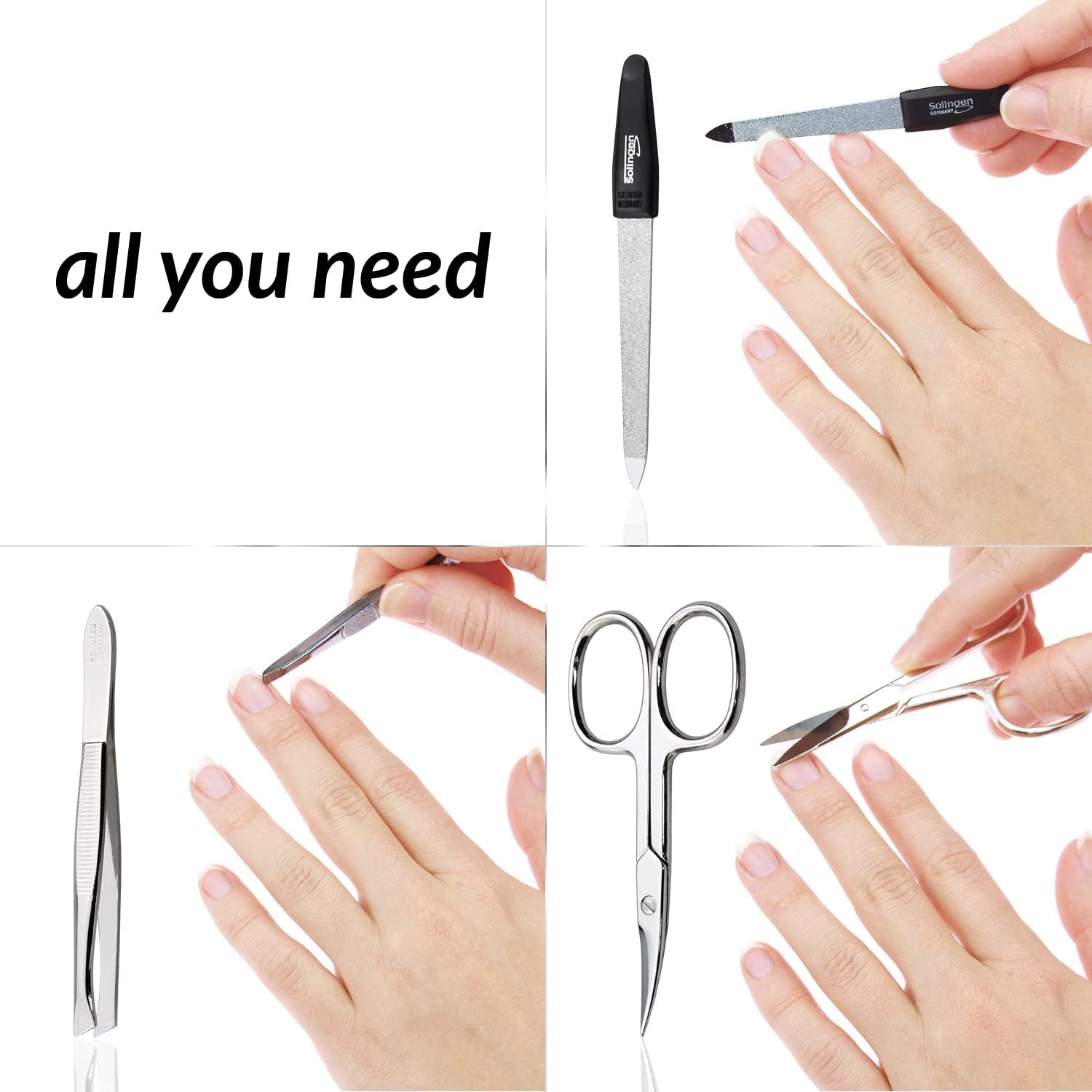 Detalle de Forbicine e Pinzette – Set Manicure Professionale con Custodia in Similpelle
