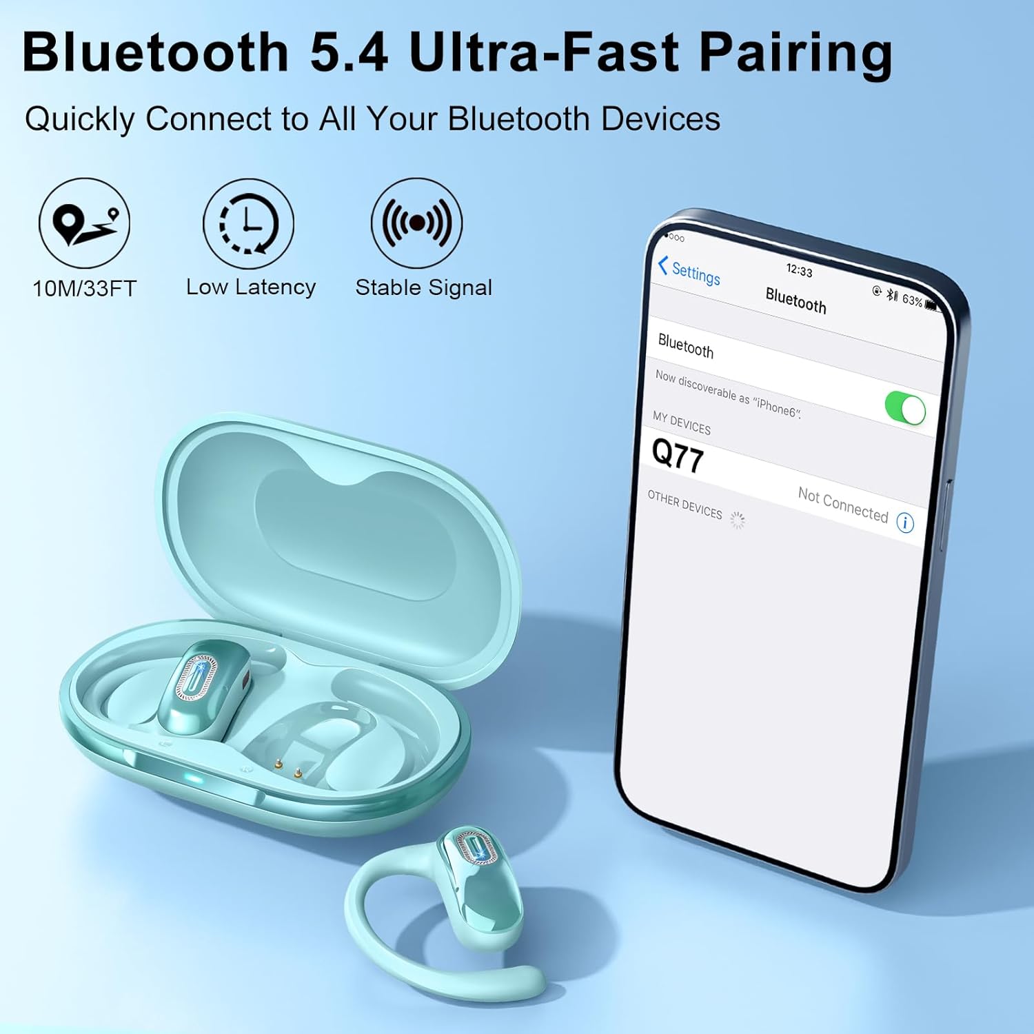 Detalle de Qecnato Open Ear Headphones: Wireless Earbuds with Open-Ear Fit for Active Lifestyles
