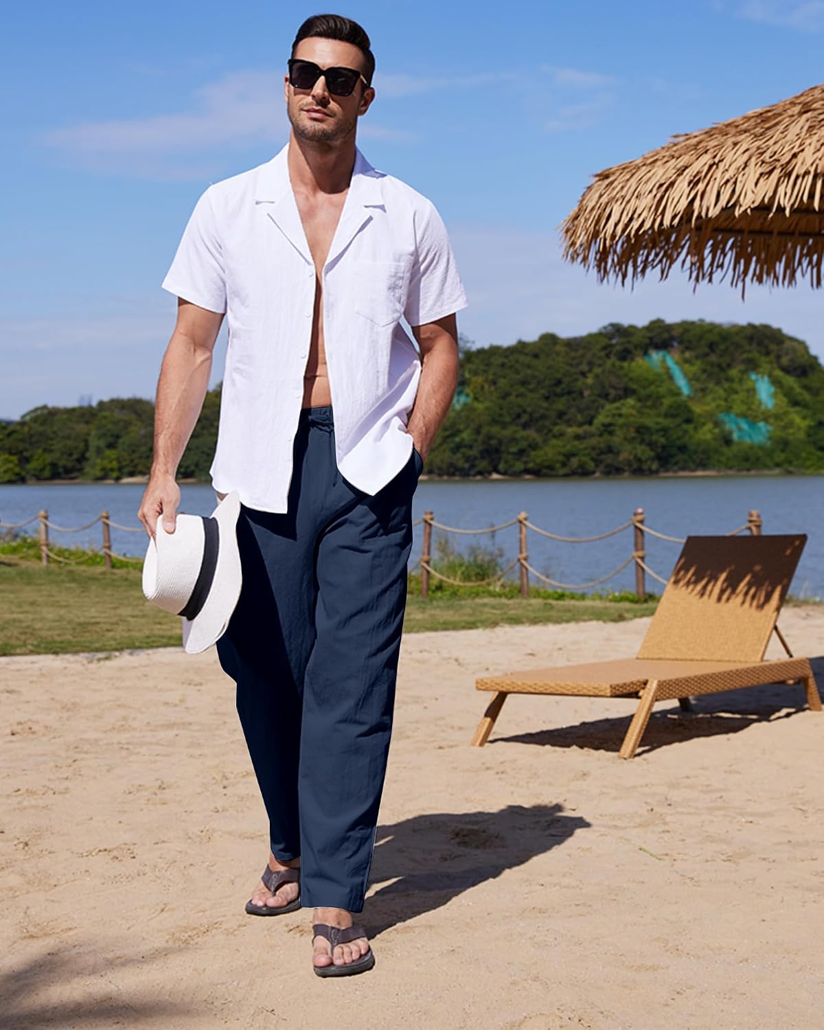 Thumbnail 3 de YAOHUOLE linen trousers with elastic waist