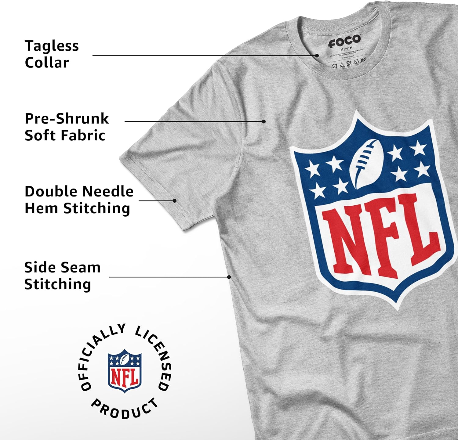 Detalle de FOCO NFL Unisex Team Logo Classic Arched Logo Short-Sleeve T-Shirt