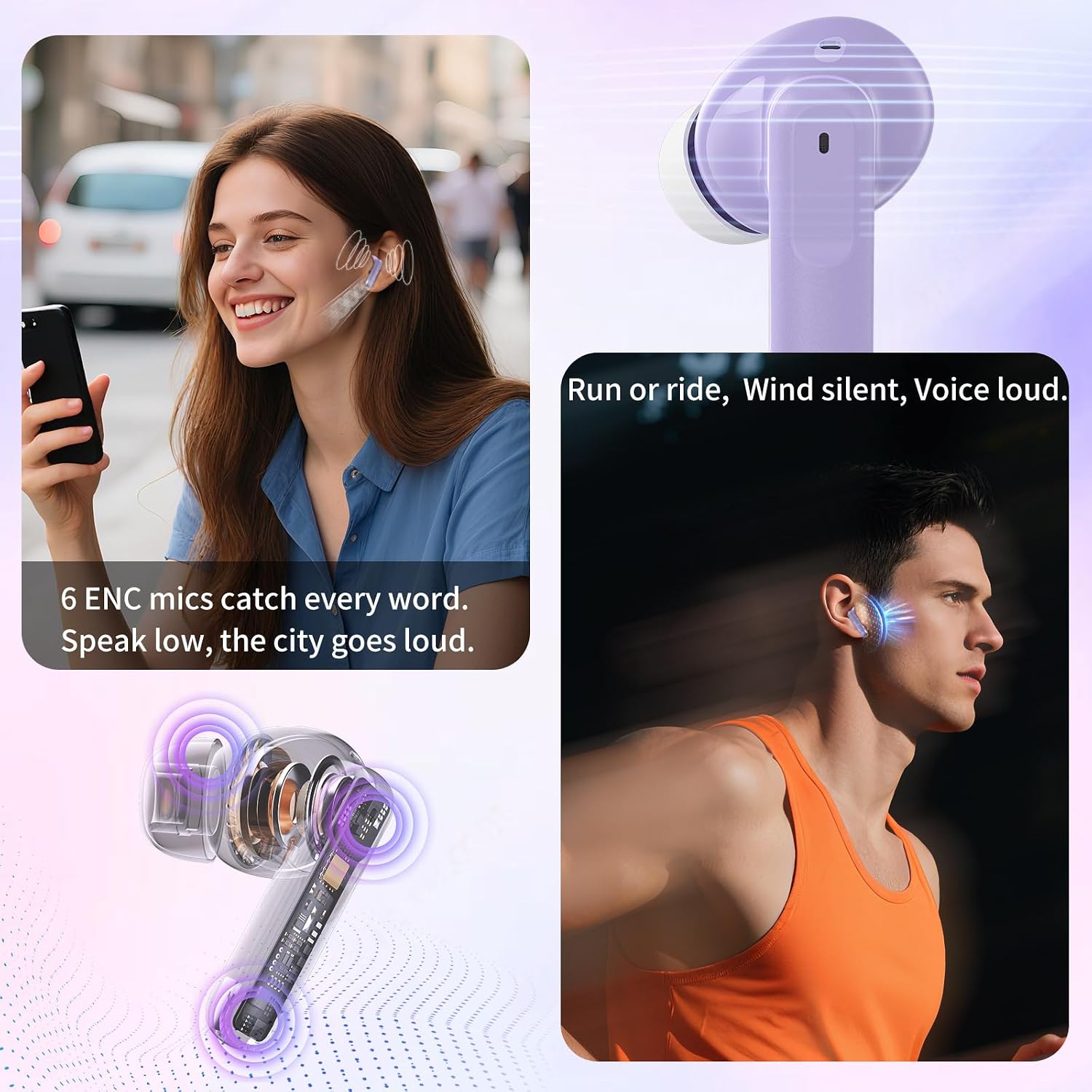 Thumbnail 4 de Wireless Earbuds with Bluetooth 5.4: Hi‑Fi Stereo, 48h Battery, IPX7, Purple