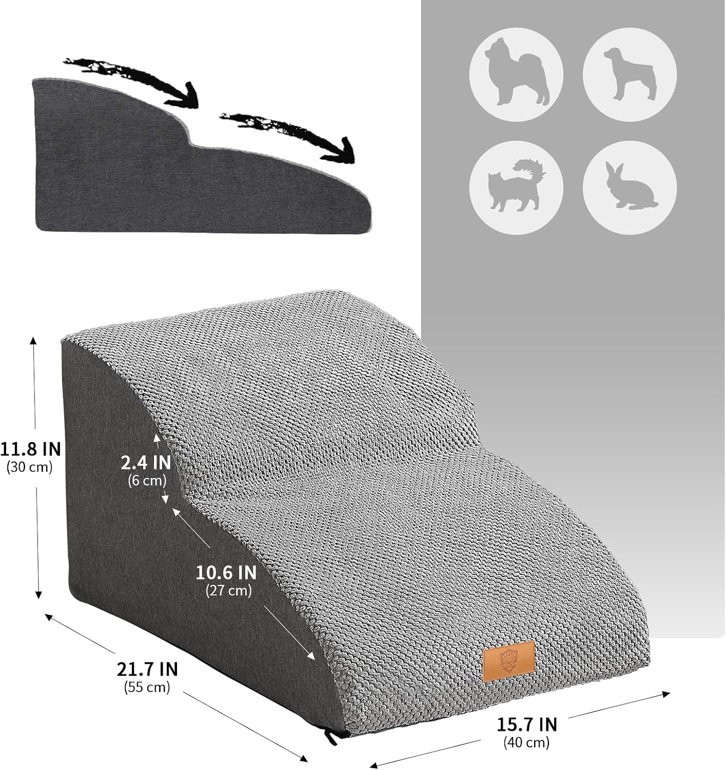 Thumbnail 1 de Masthome 2-Step Extended Waterproof Dog Stairs for Small Dogs – 55x40x30 cm
