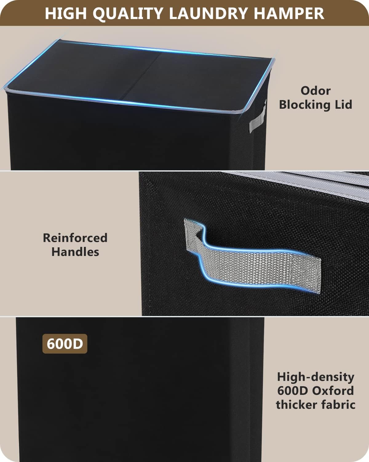 Thumbnail 6 de SOLEDI Double Laundry Hamper with Lid