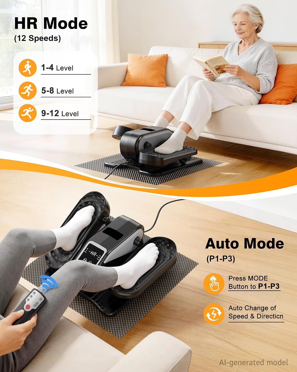 Detalle de VIVURN 023 Under-Desk Elliptical, 12 Speeds, Remote and LCD Display