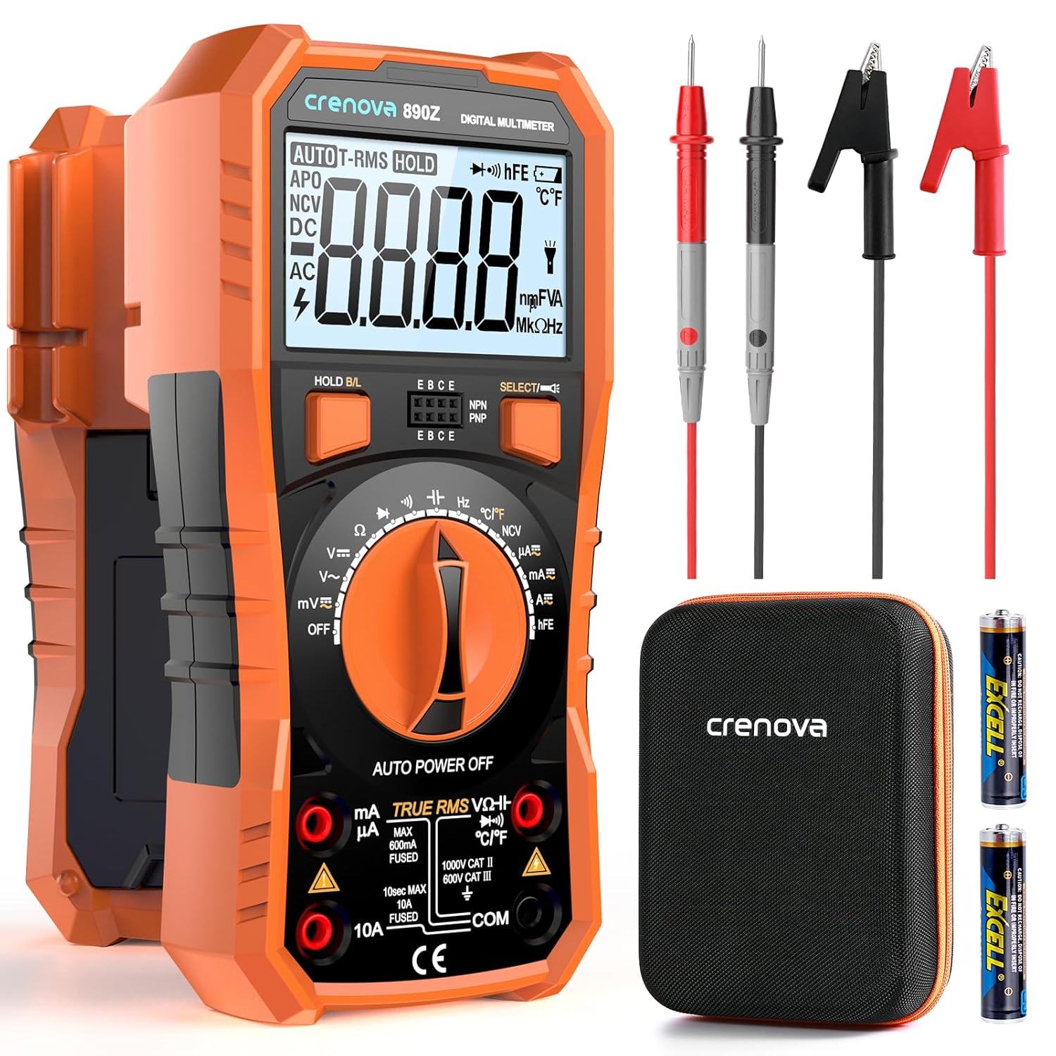Detalle de Crenova Digital Multimeter 890Z (Orange) – 6000 counts TRMS auto-ranging multimeter with probes