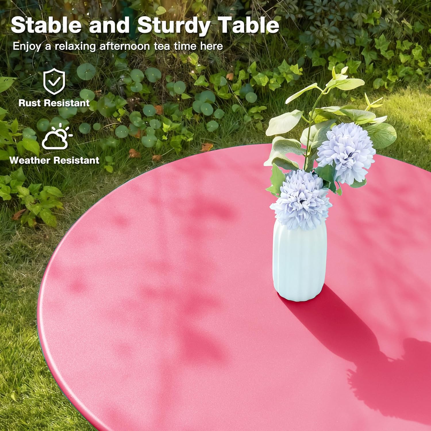 Detalle de RELAX FIELD Folding Bistro Table and Chairs Set (3-piece) for Balcony, Rose Red