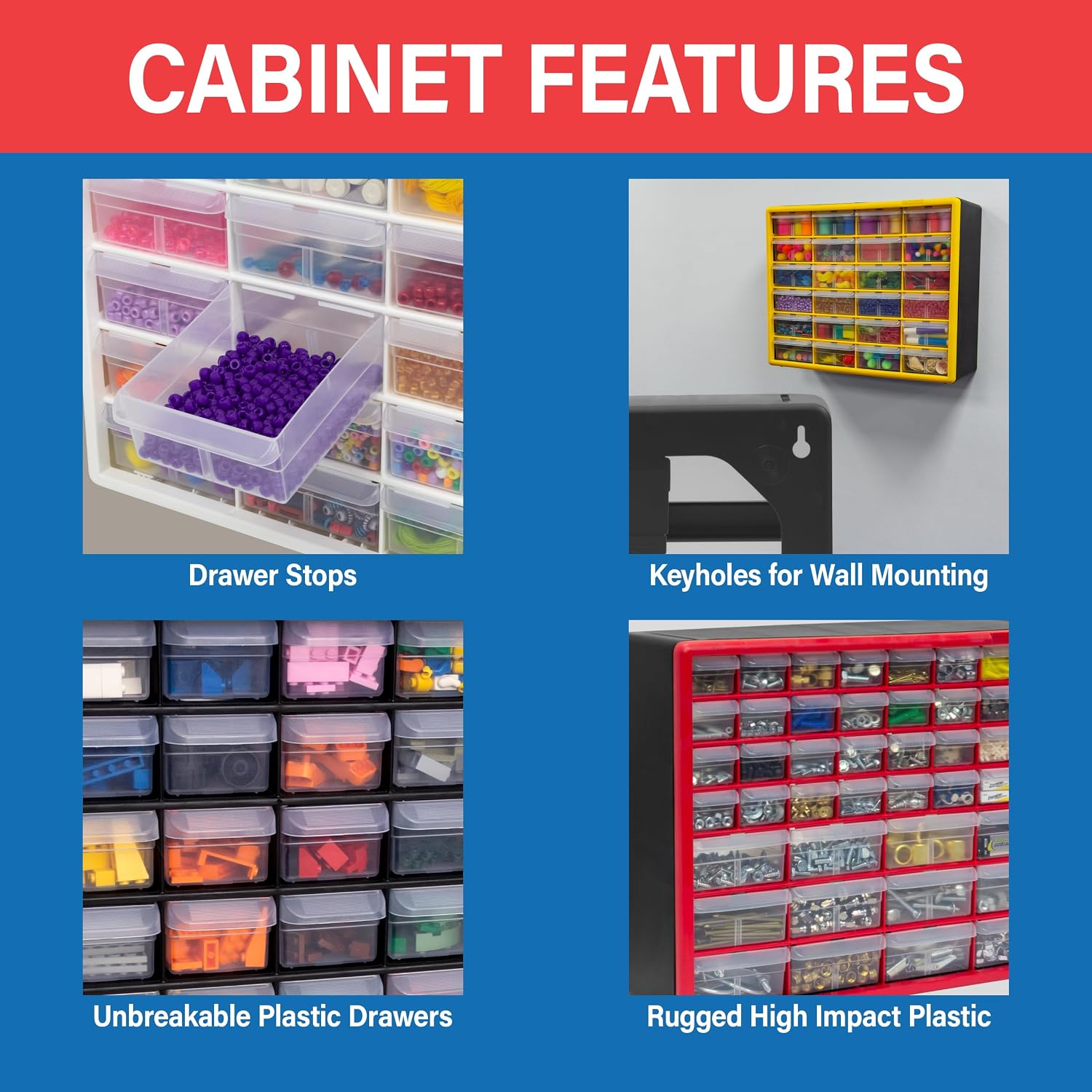 Thumbnail 5 de Akro-Mils 10144 44-Drawer Storage Cabinet, 20-Inch, Red and Black