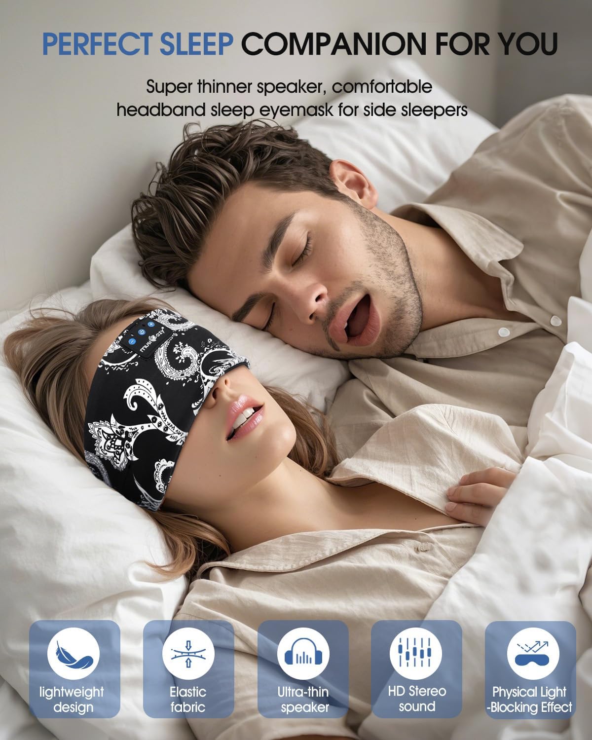 Thumbnail 2 de MUSICOZY Sleep Headphones for Side Sleepers (Bluetooth 5.4) – ultra-soft headband headphones with 16H playtime