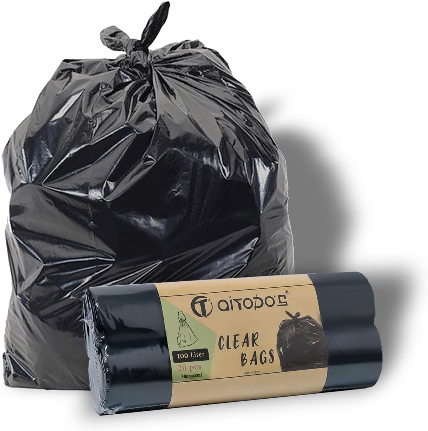 Detalle de AITODOS TA 100L Drawstring Bin Bags, 95 x 80 cm, Black, 20 Pack