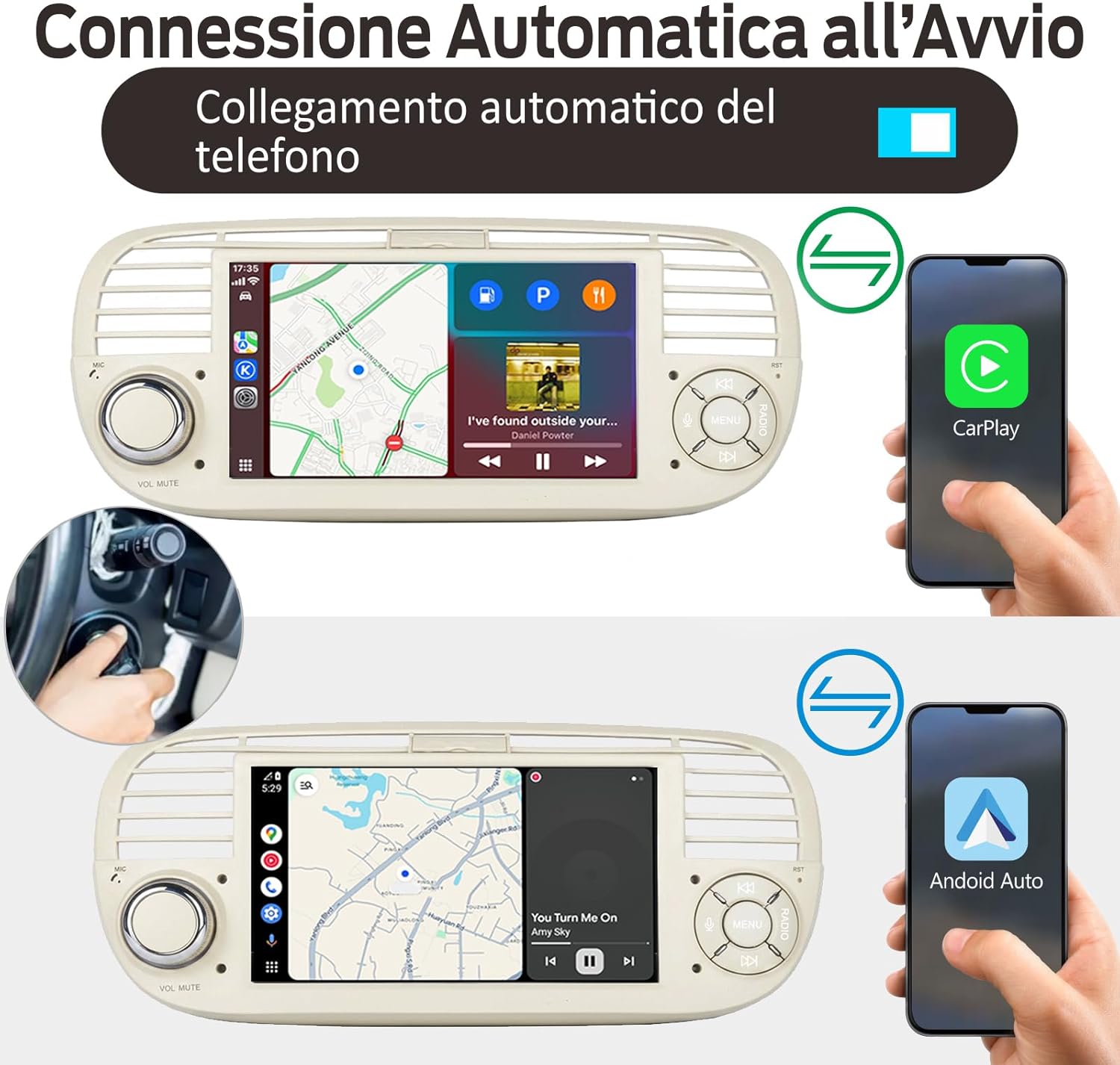 Detalle de Autoradio Linux Avvio Lampo 100W per Fiat 500