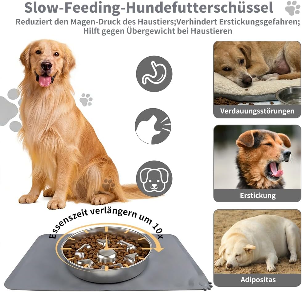 Thumbnail 3 de Fosoloni Anti-Schling Napf für Hunde aus Edelstahl 304 mit rutschfester Silikonbasis – Slow Feeder Ø 21,5 cm, 1.000 ml