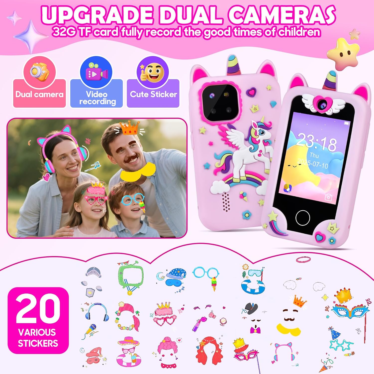 Detalle de Elecoutek Kids Smart Phone for Girls: Unicorn toy phone for 3–10 year olds (Pink)