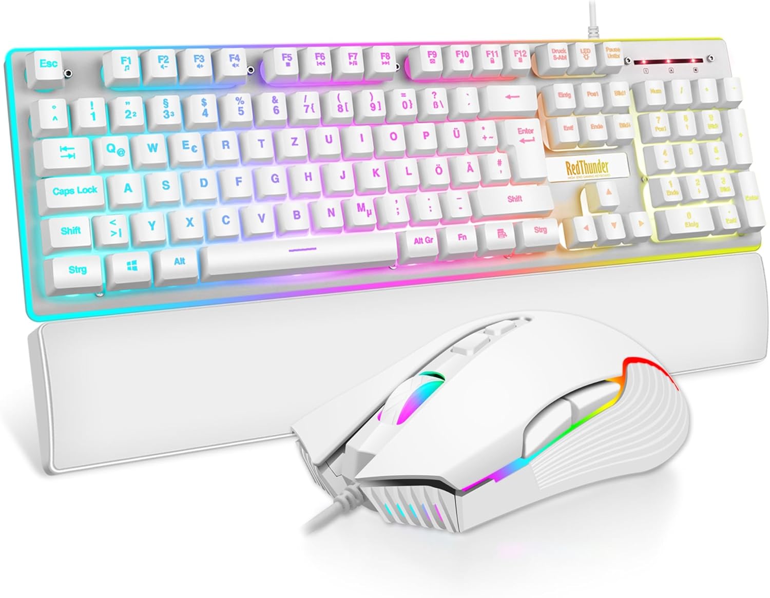 Detalle de RedThunder K10 Gaming Tastatur- und Maus-Set (QWERTZ, Metallplatte, RGB) – Weiß