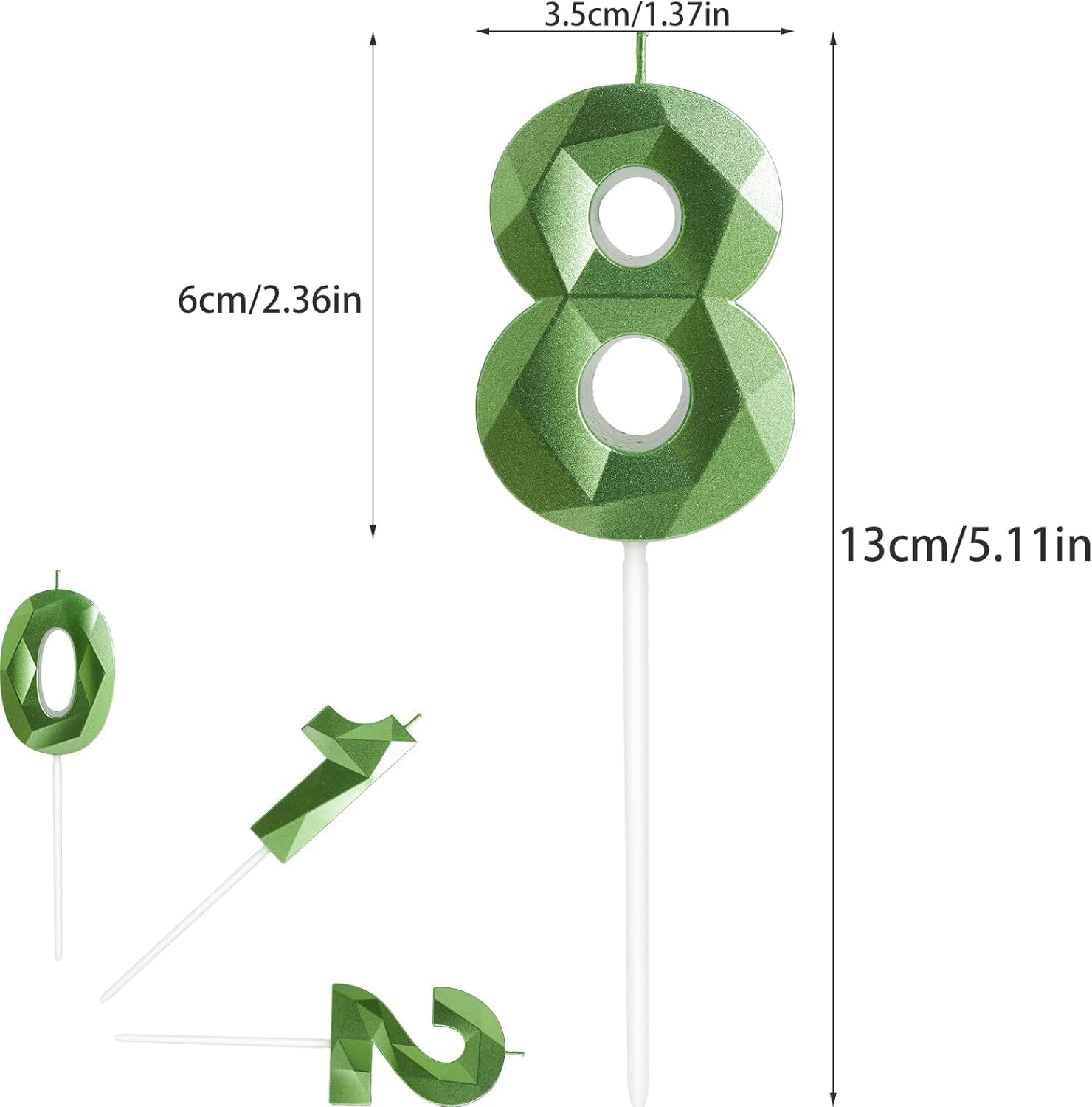 Thumbnail 1 de Yiran Green 24th Birthday Candles (2 & 4) – 3D Diamond-Style Cake Topper