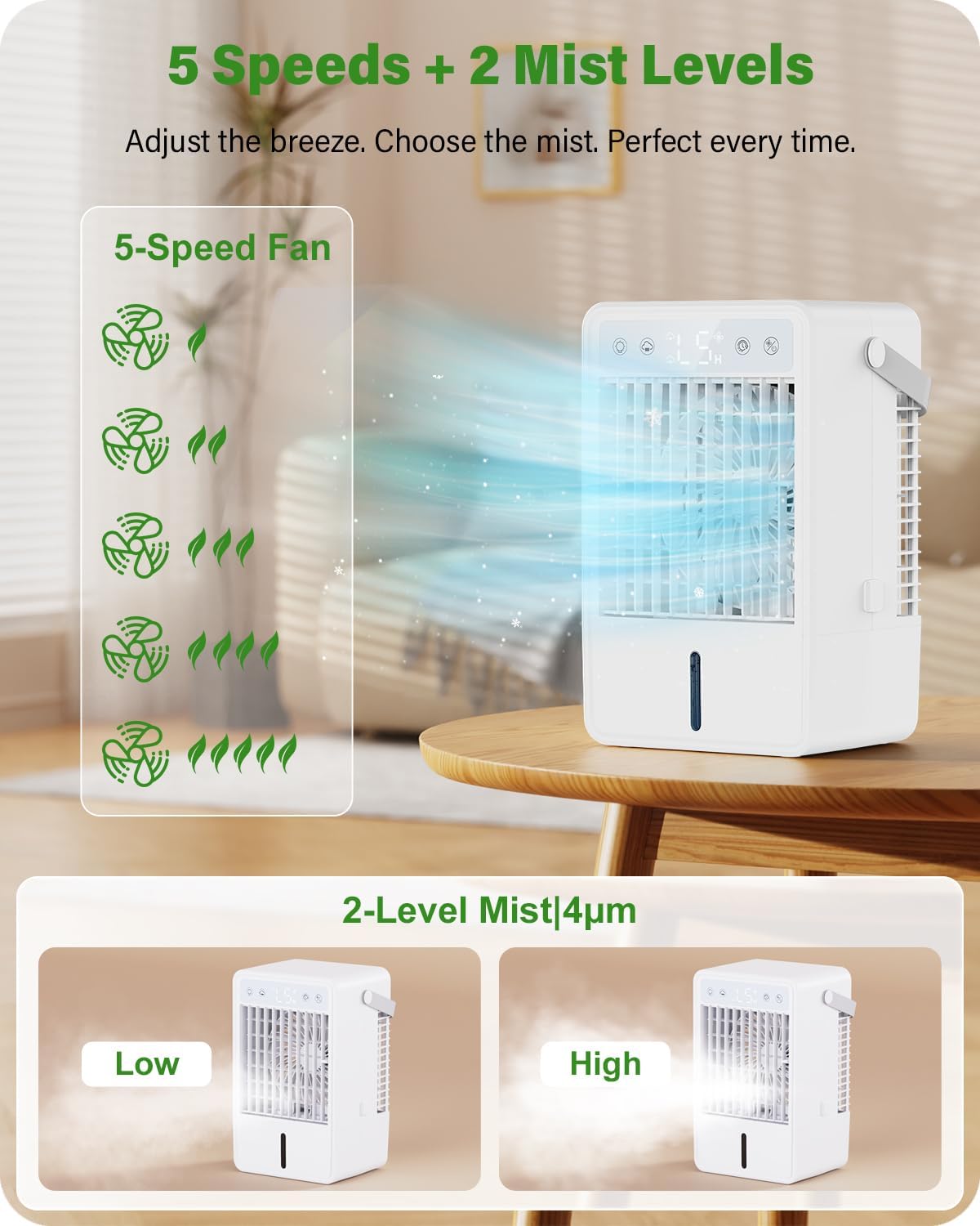 Detalle de Portable Air Conditioner with Remote 1500ML – 4-in-1 Portable Cooler, Humidifier, Light and Fan