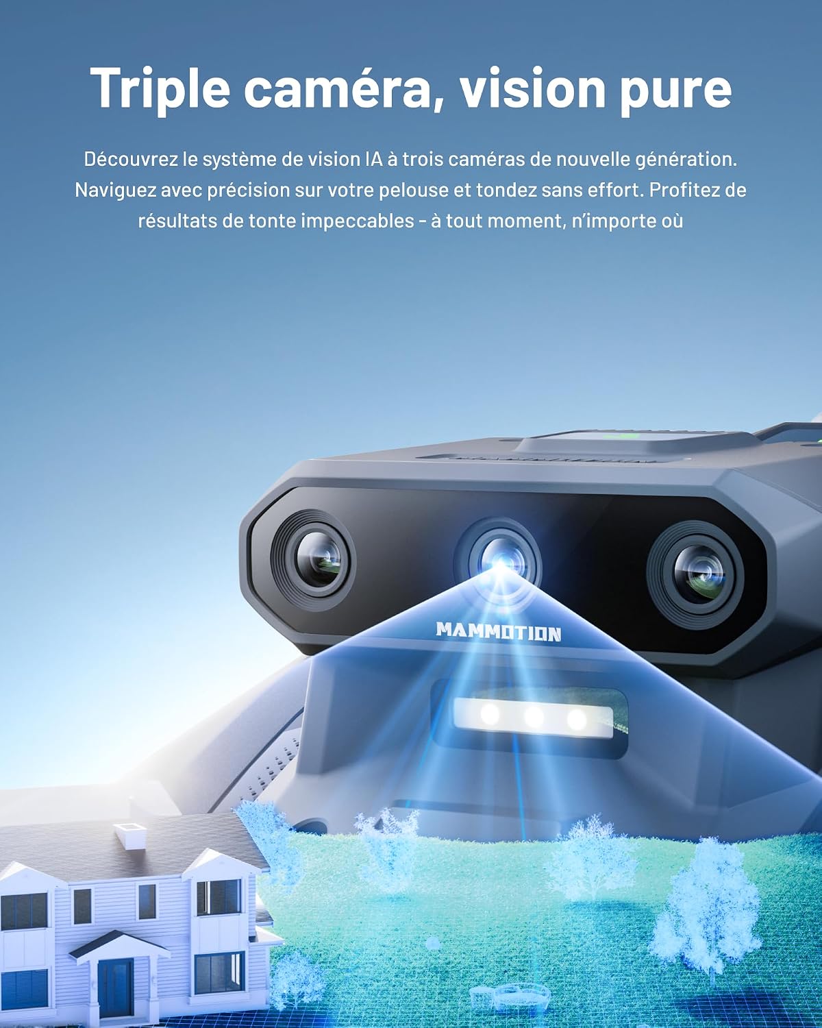 Detalle de Mammotion YUKA Mini Vision : robot tondeuse sans RTK ni câbles, navigation Vision et triple caméra