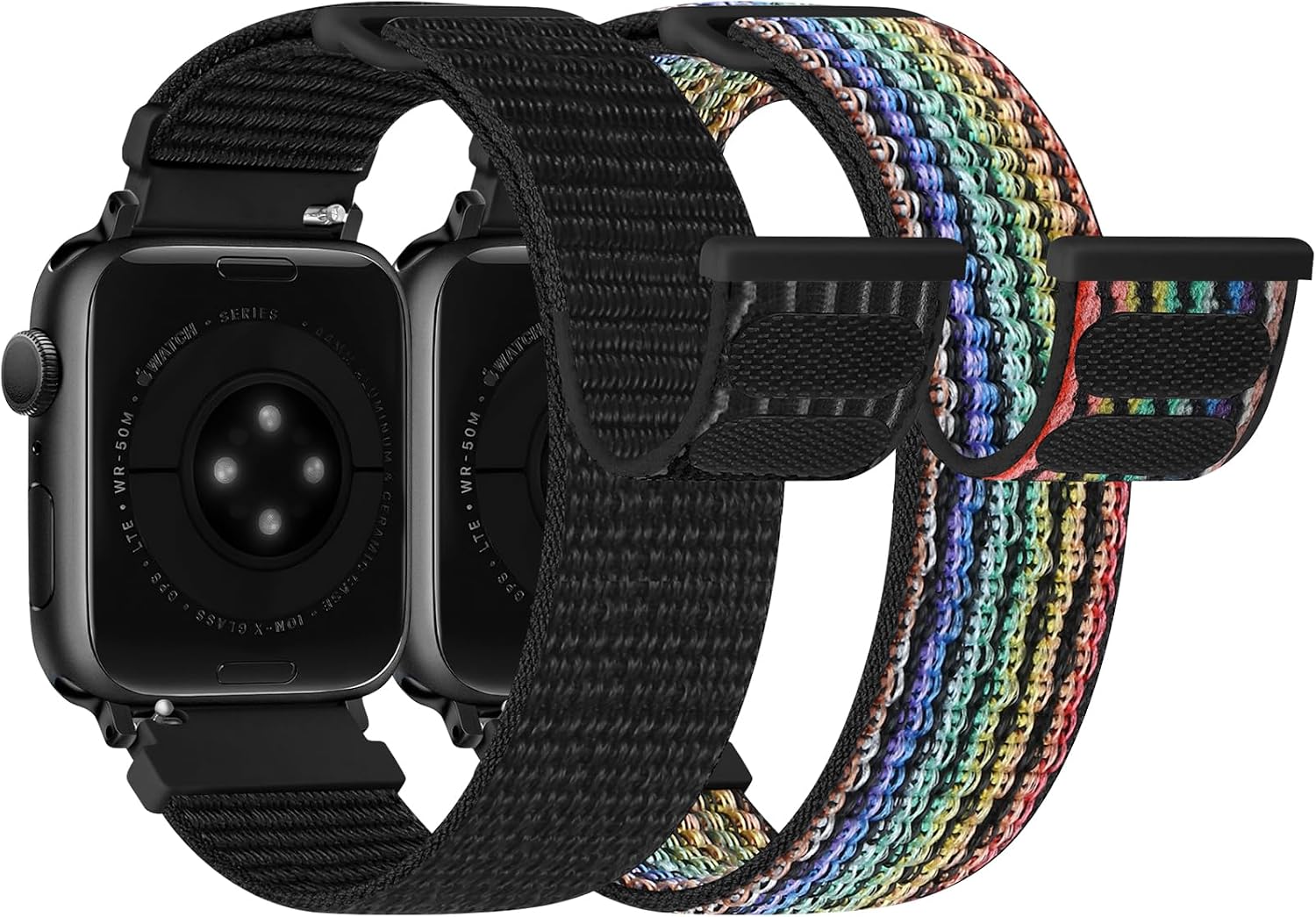 Detalle de Runostrich Nylon Sport Strap for Apple Watch (49mm–38mm) – 2 Pack, Adjustable Solo Loop