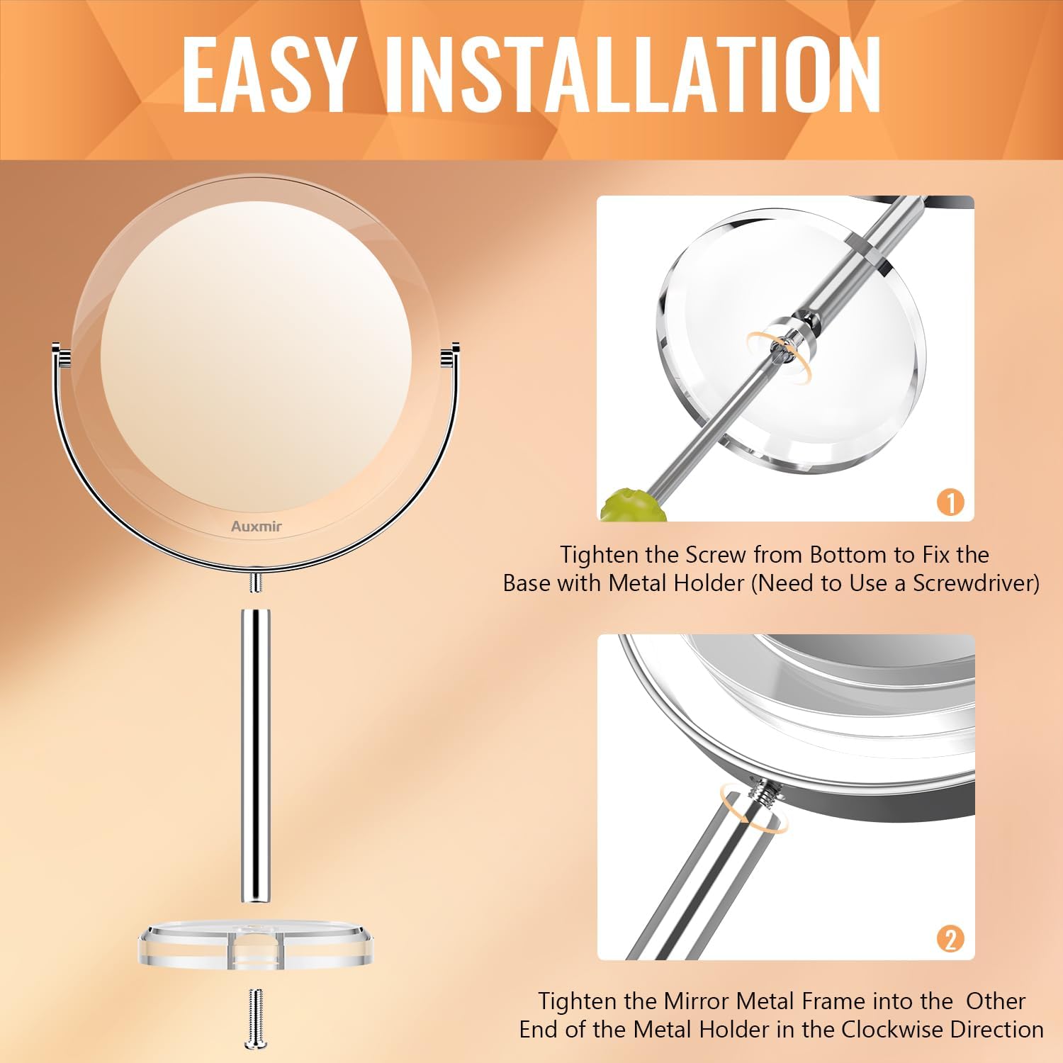 Thumbnail 6 de Auxmir 30X Magnifying Mirror with Tweezers (Double-Sided 30X/1X) – 360° Swivel Vanity Mirror with Stand