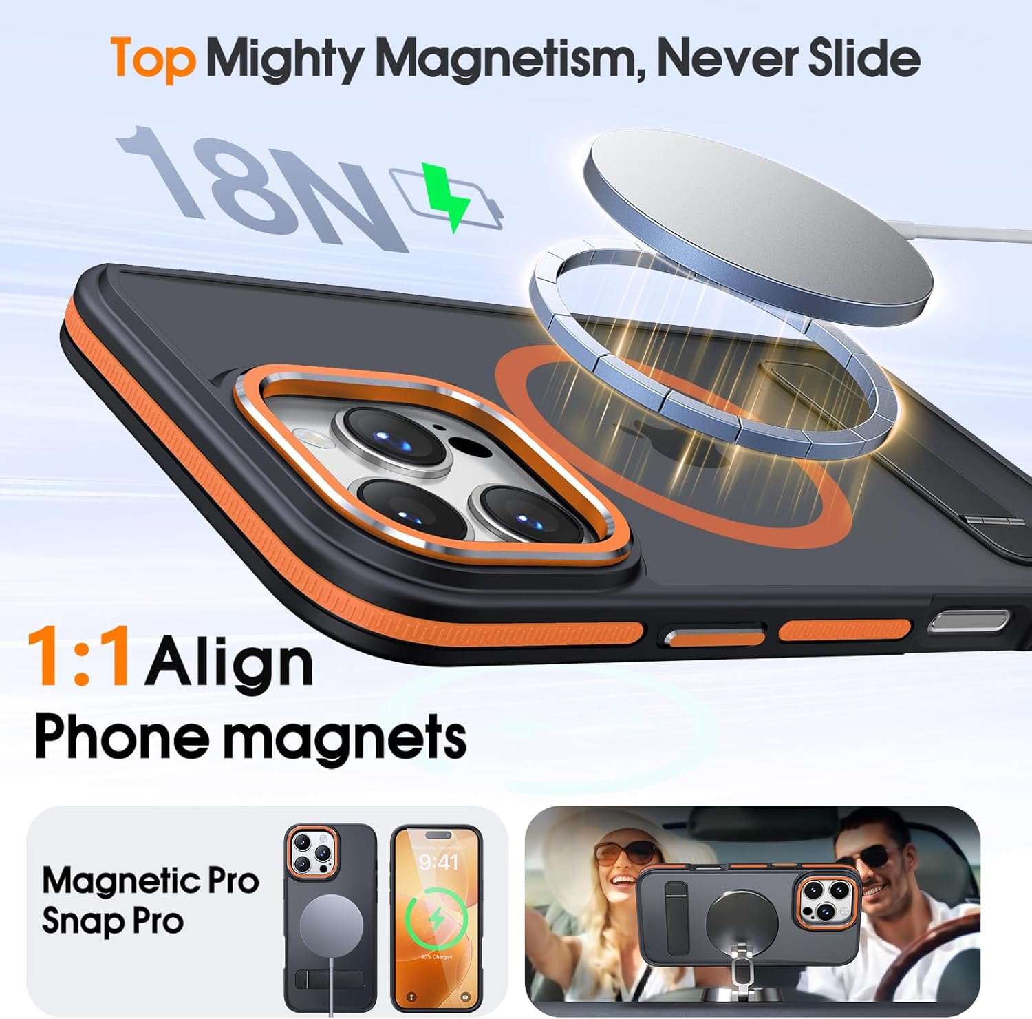 Thumbnail 1 de Misscase Case for iPhone 16 Pro Max with Stand — MagSafe Compatible, Military-Grade Protection in Orange