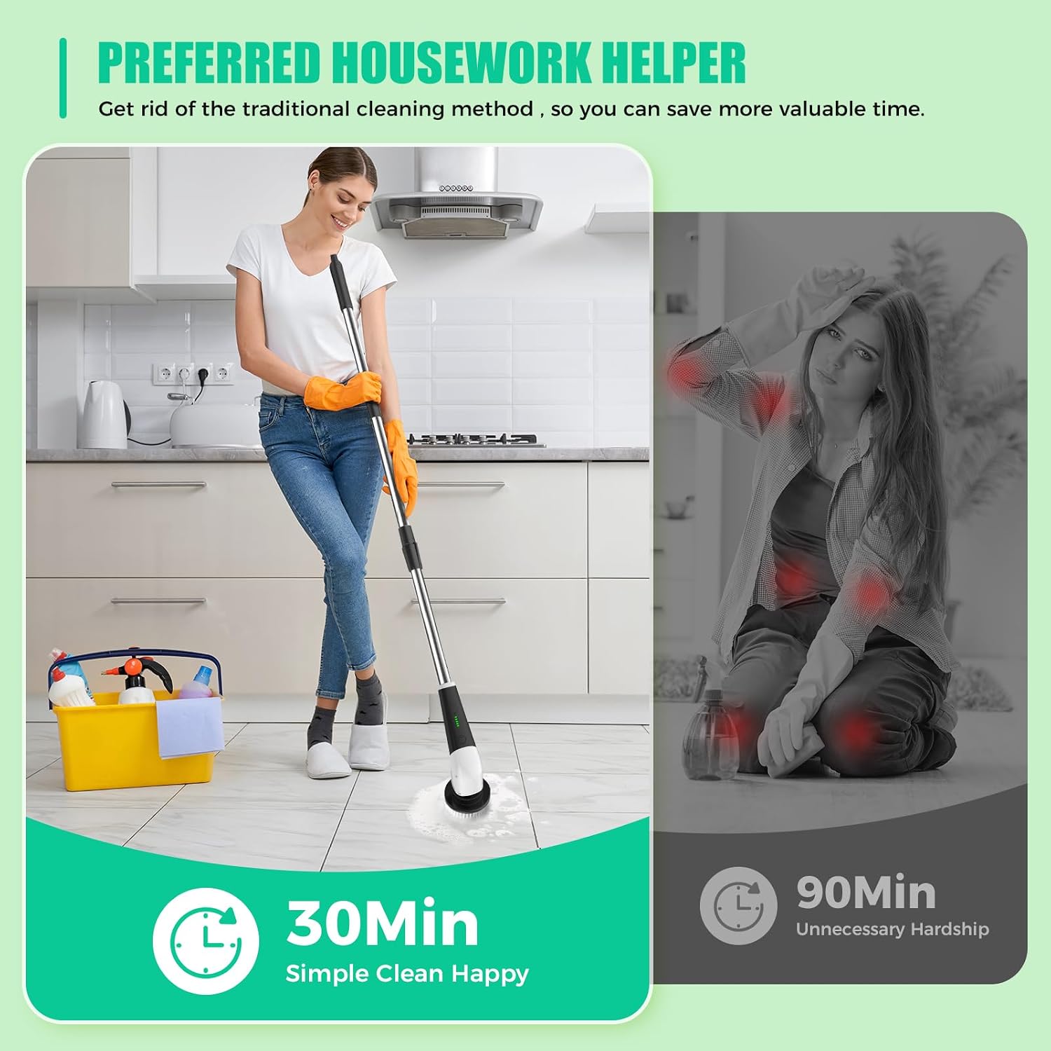 Thumbnail 4 de YKYI YKYI-8051B Cordless Spin Scrubber, 8 Brush Heads, 2 Speeds, IPX7