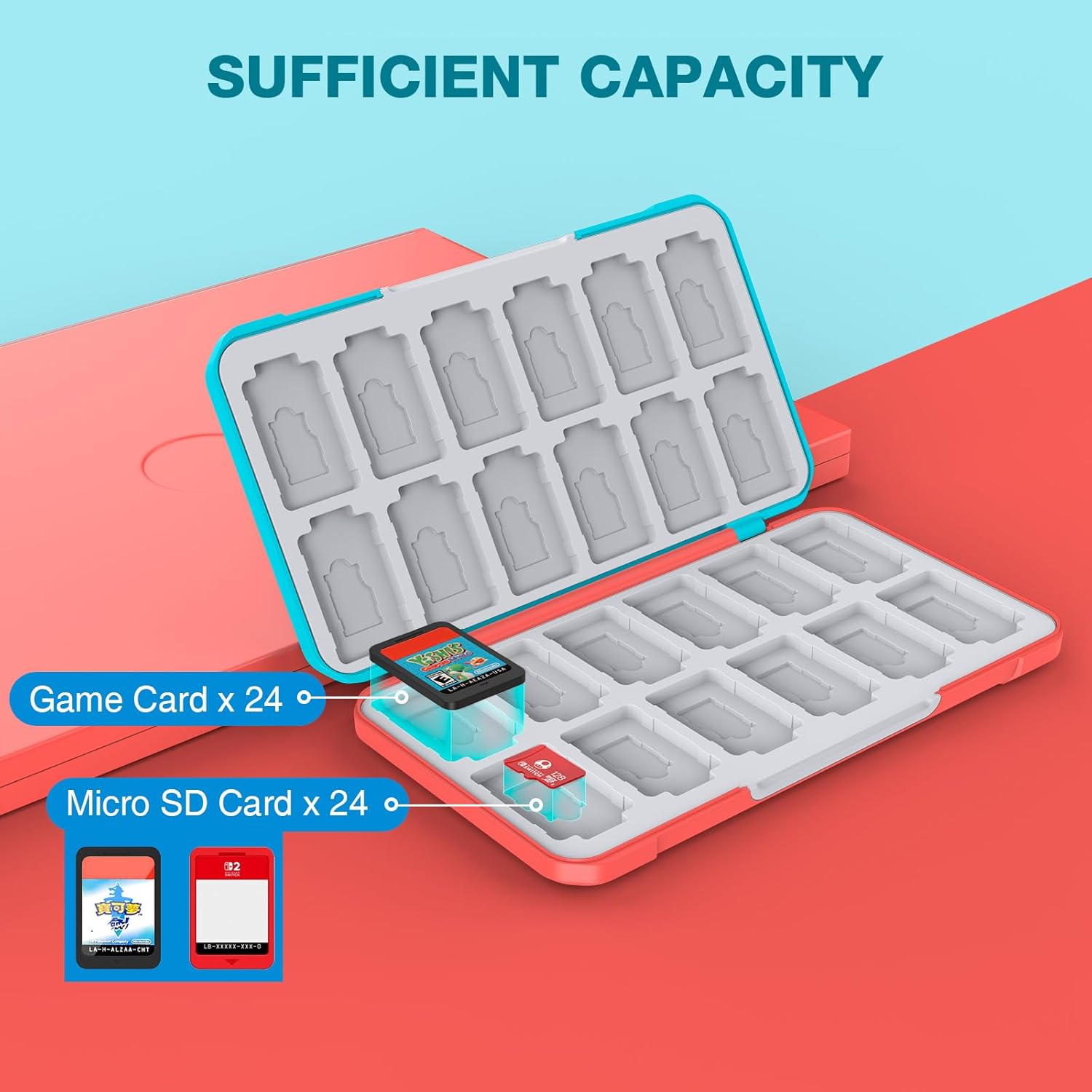 Detalle de HEIYING Switch Spielespeicherhülle – Carbonfaser-Design, 24 Karten + 24 Micro SD Slots