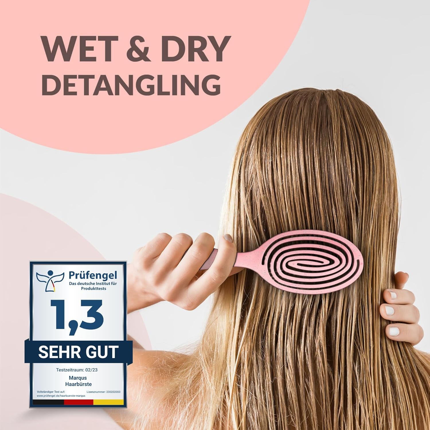 Thumbnail 2 de marQus Bio Haarbürste ohne Ziepen mit Doppelspiralfeder – Entwirrbürste für jeden Haartyp (Peach Orange, 1 Stück)