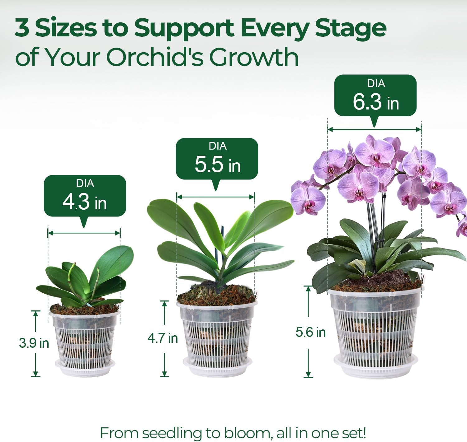 Thumbnail 1 de T4U Orchid Pot 9-Pack Clear Orchid Pots with Holes & Matching Saucers (11/14/16cm)