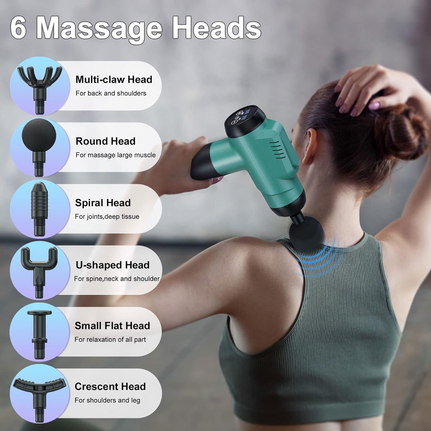 Detalle de Massage Gun Deep Tissue with 99 Speeds – Percussion Handheld Massager (Green)