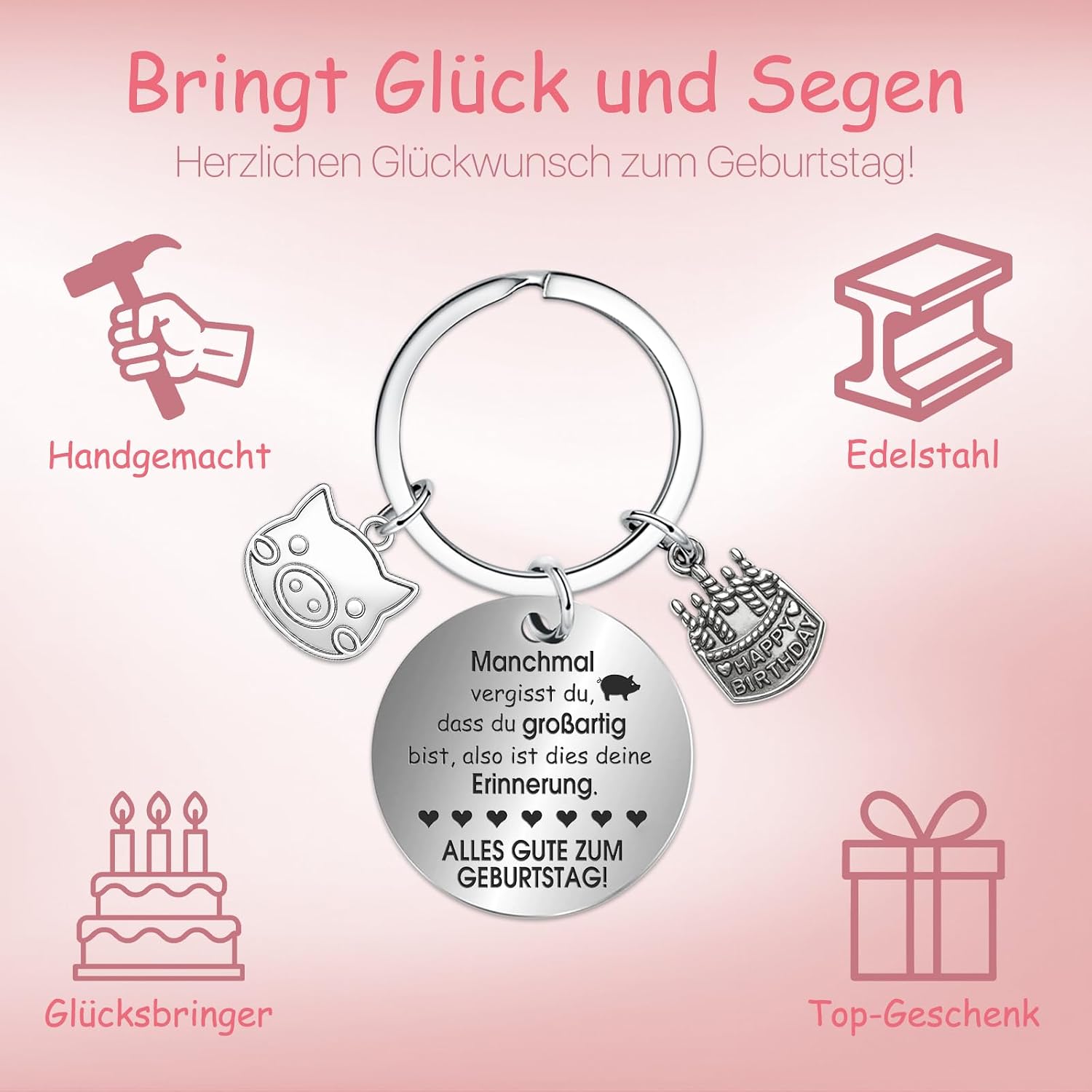 Detalle 2 de Farbeele Glücksschweinchen & Glücksbringer-Schlüsselanhänger im Pocket-Hug-Design – Geburtstagsgeschenk für alle